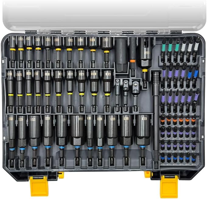 thumbnail video image 2 of 80-Piece Magnetic Nut Driver Set for Impact Drill, SAE & Metric Impact Driver Bit Set with Socket Adapters, Storage Case, 2 of 8