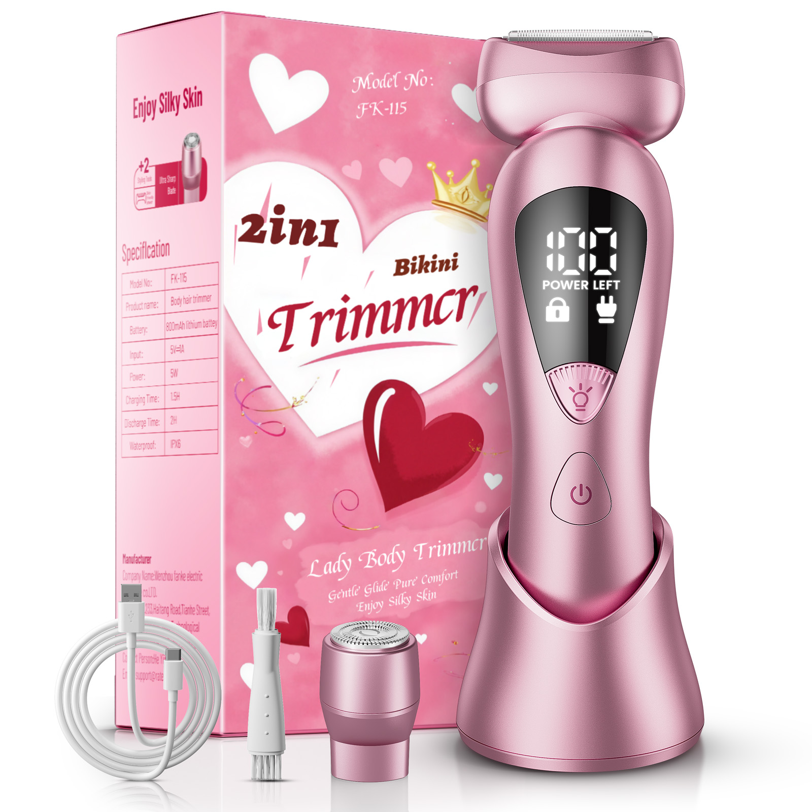 thumbnail video image 2 of Skdwakiz Electric Razor for Women, 2-in-1 Womens Electric Razor, Rechargeable Cordless Bikini Trimmer Shaver, IPX7 Waterproof Wet Dry Body Pubic Hair Trimmer, Lady Shaver for Face, Underarm & Legs, 2 of 9