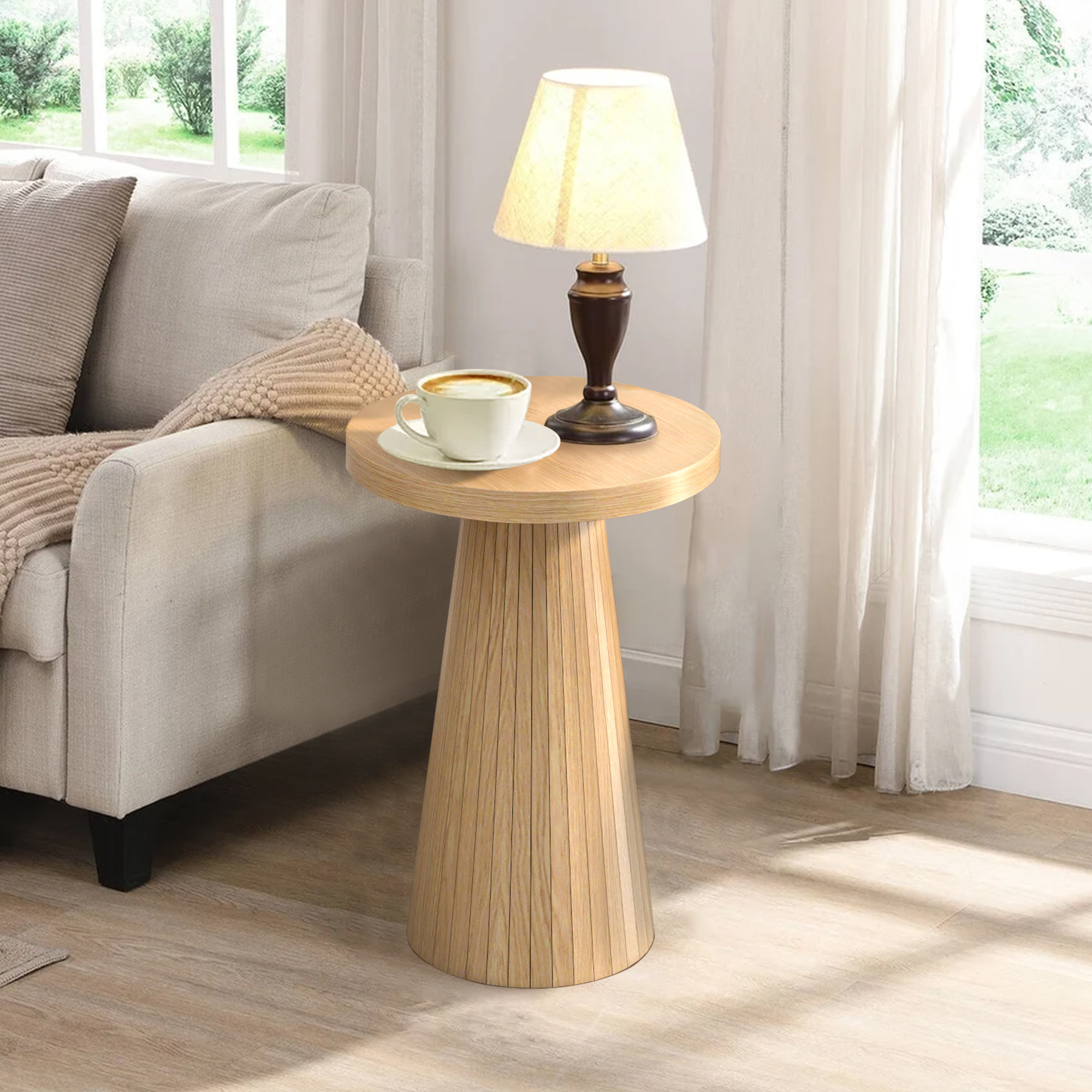 thumbnail video image 2 of Small Round Pedestal End Table Fluted Drink Table Martini Table Accent Side Table for Living Room, 2 of 9