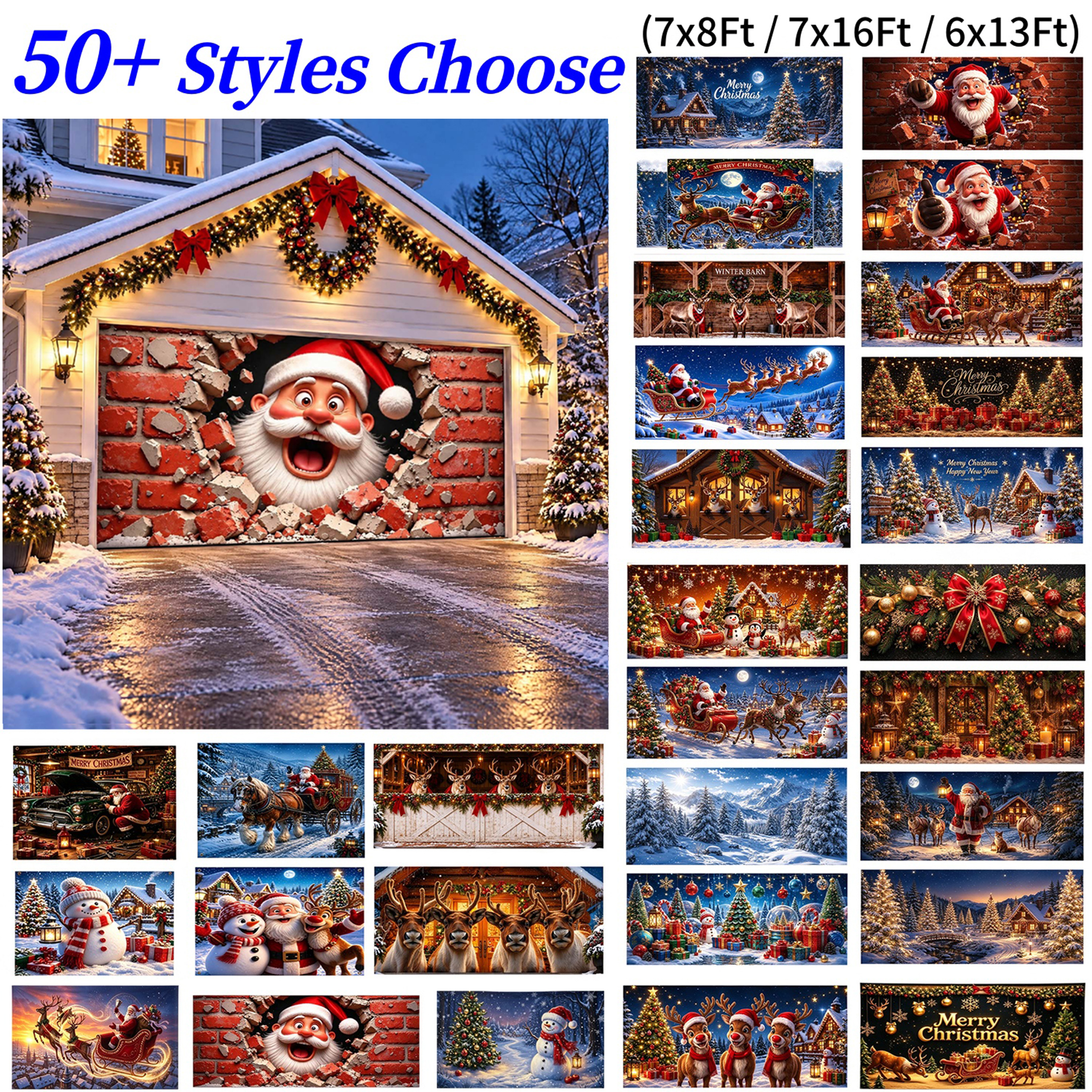 Service Garage Names Christmas Garage Door Cover 7x8ft - Snowman Scene, Garage Buddy Door ...