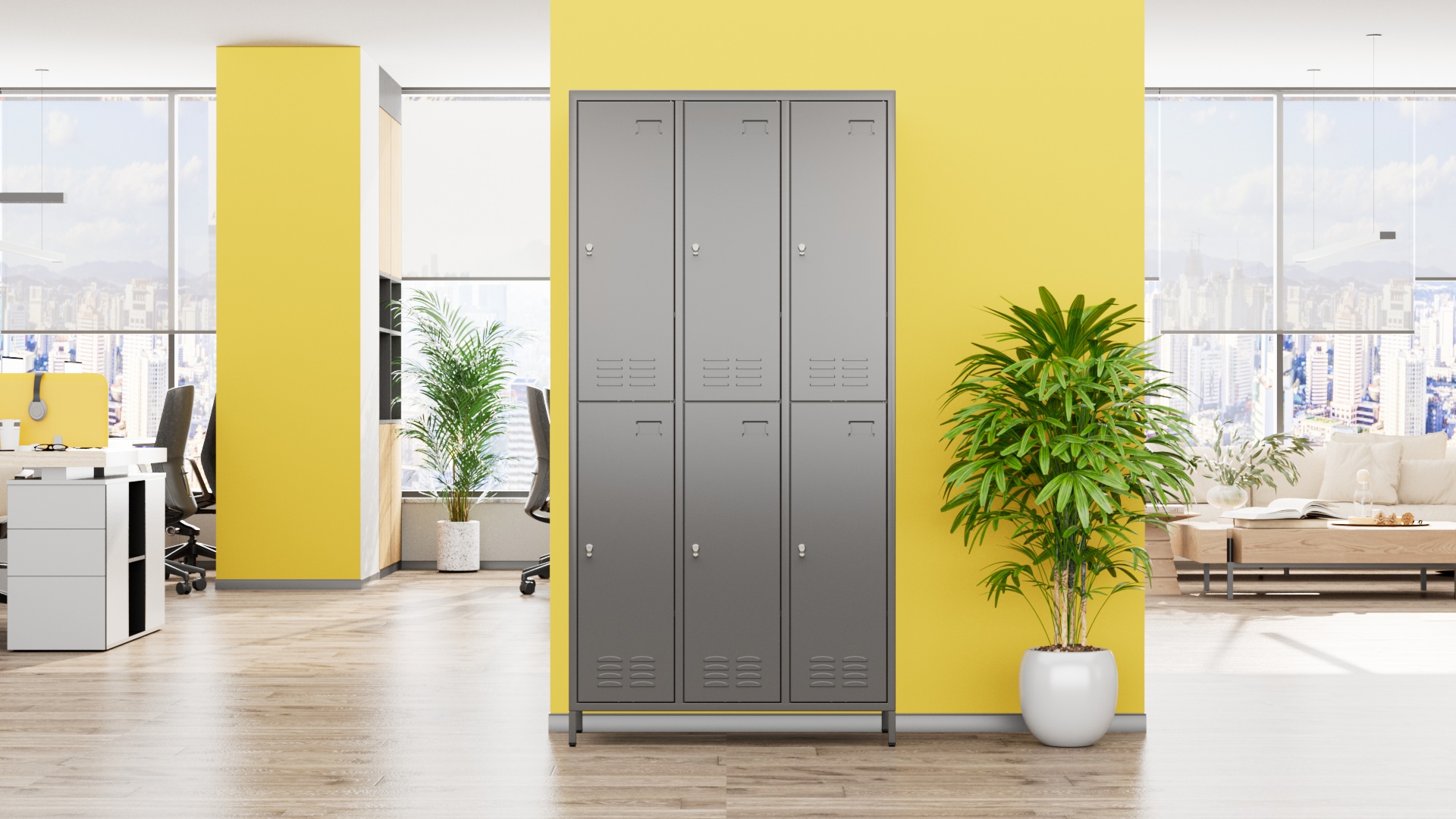 thumbnail video image 2 of GangMei Metal Storage Cabinet Locker with 6 Doors Large Steel Cabinet for Gym,Garage,Living Room,Office,School with Locking Doors(Dark Grey), 2 of 9