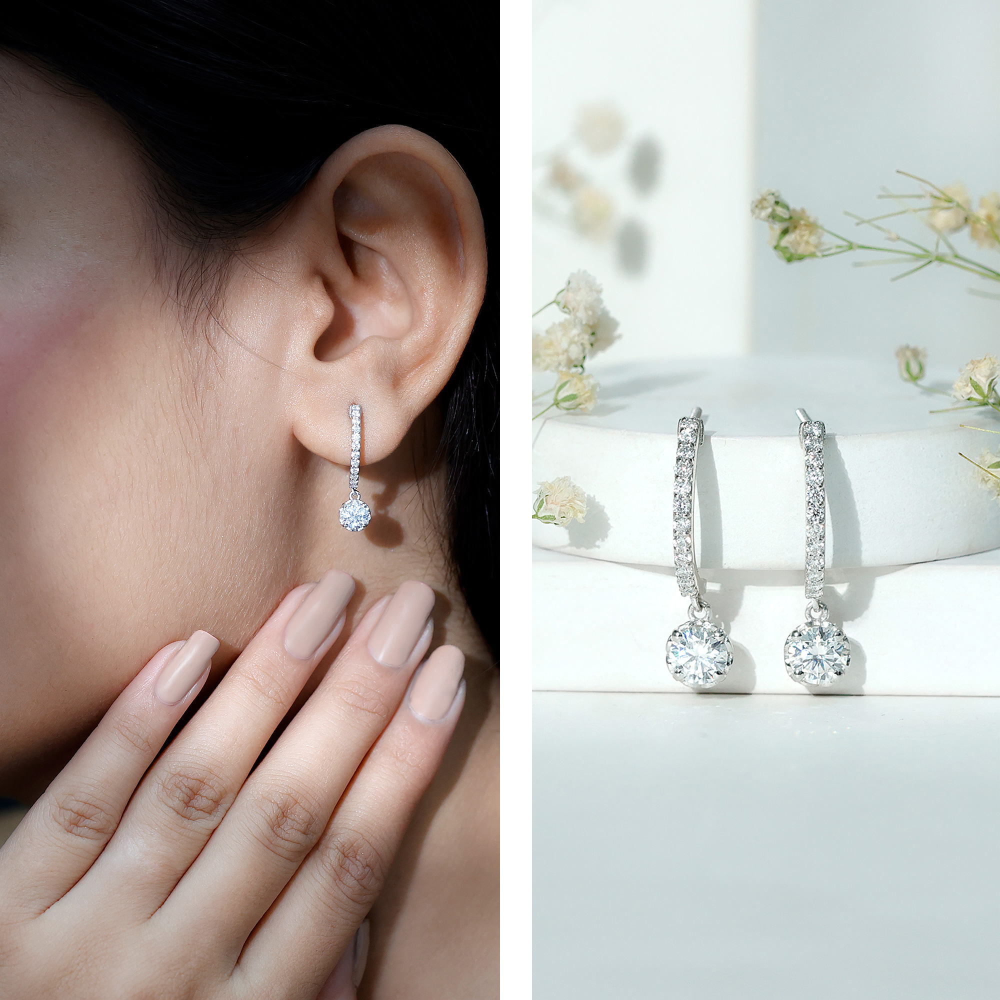 thumbnail video image 2 of Rosec Jewels Lab Grown Diamond Drop Earrings with Hoop (EF-VS Quality Certified) - Ready to Gift for Mothers Day, 925 Sterling Silver, 2 of 9