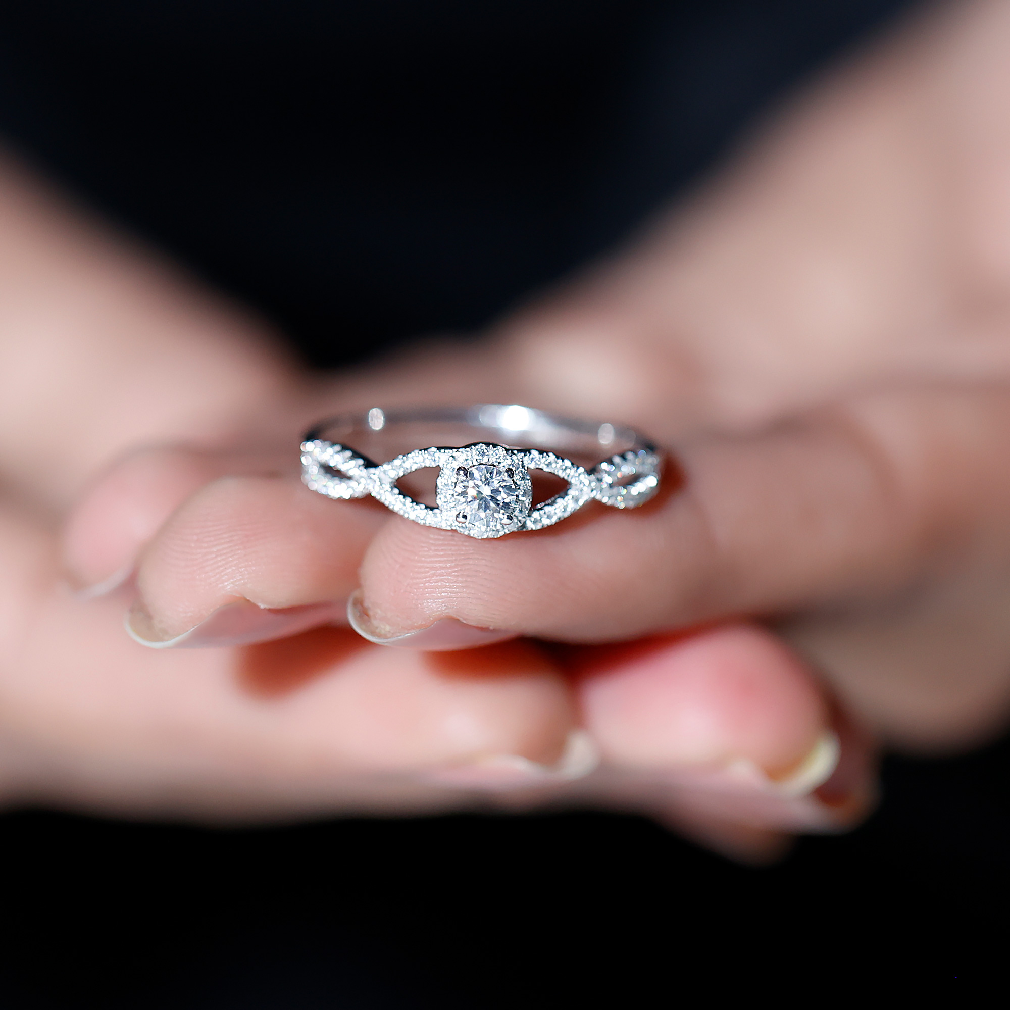 thumbnail video image 2 of Rosec Jewels Certified Moissanite Engagement Ring for Women - D-VS1 Quality Moissanite Criss Cross Ring, 10K White Gold, US 5.50, 2 of 9