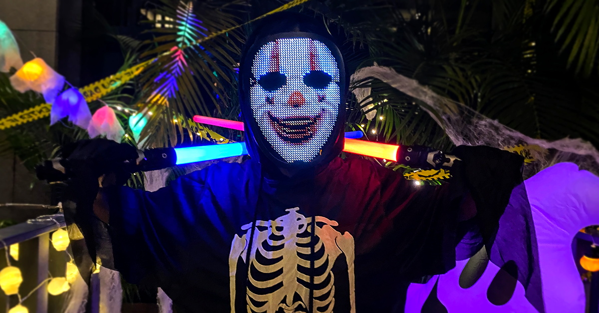 thumbnail video image 2 of Ompusos LED Light-Up Cosplay Mask with Gesture Sensing, Halloween Costume Party Accessory, 2 of 7