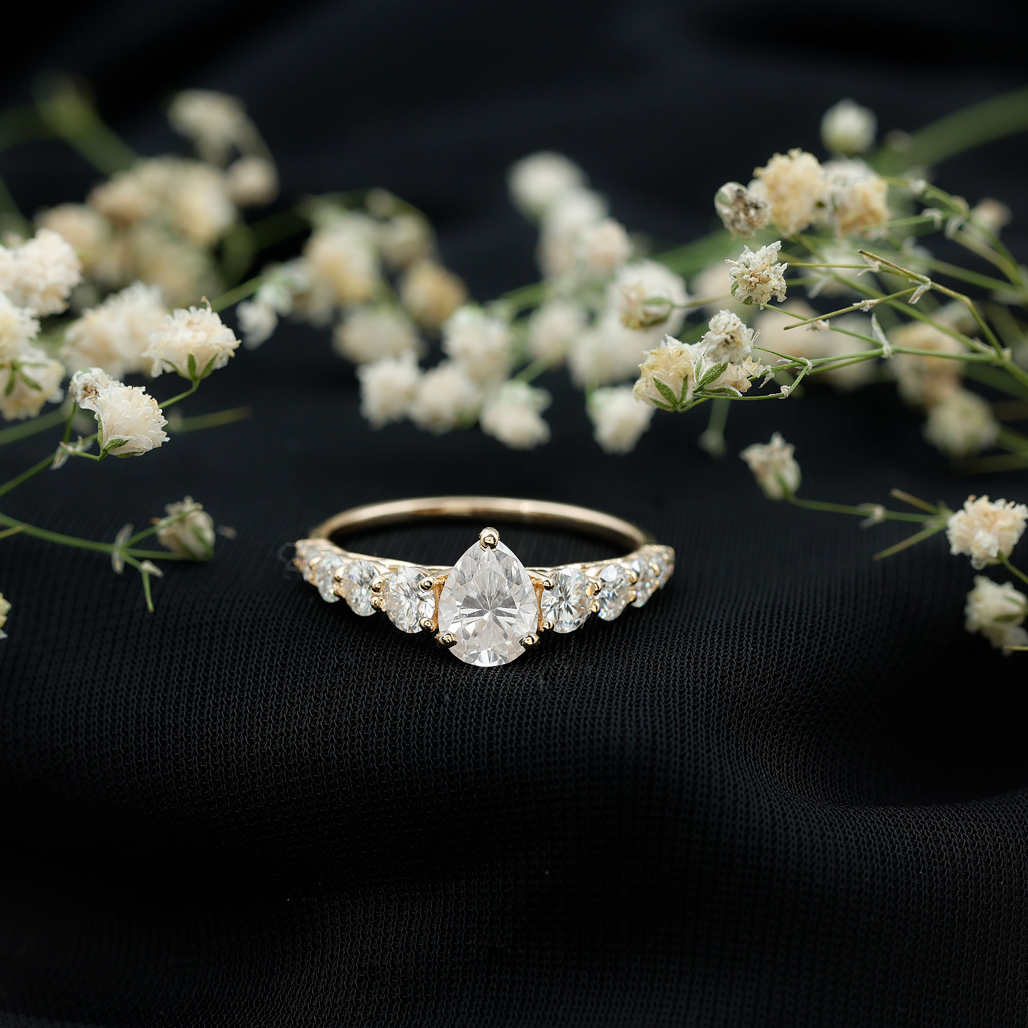 thumbnail video image 2 of Rosec Jewels Lab Grown Engagement Ring with Side Stones - 1 Carat Teardrop Ring (6X8 mm, EF-VS Grade), 18K Yellow Gold, US 6.50, 2 of 8