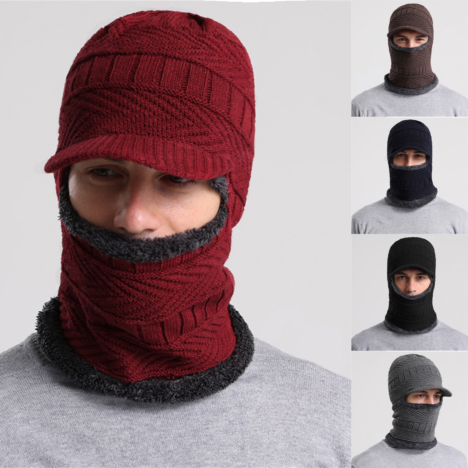 thumbnail video image 2 of GZWYHT Trapper Hats,Winter Hats Men And Women Winter Ear Cold Plush Neck Thickened Knitted Hat Beanies Hats,Hat for Cold Weather Red, 2 of 4