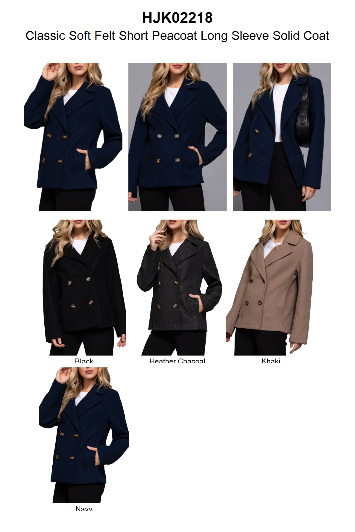 thumbnail video image 2 of Women's Classic Soft Felt Short Peacoat Long Sleeve Solid Coat, 2 of 6