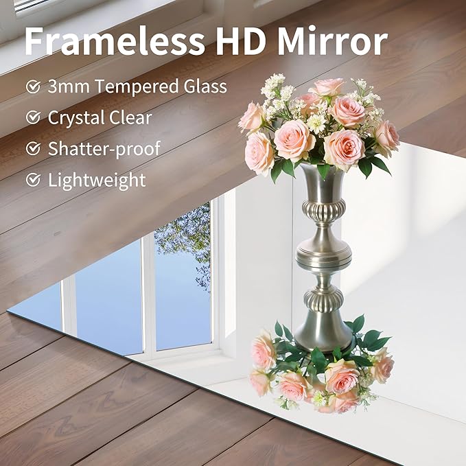 thumbnail video image 2 of COFENY Bathroom Mirror, 18x24 inch Frameless Rectangle Design, 3mm Tempered Glass with Polished Edge, 2 of 10