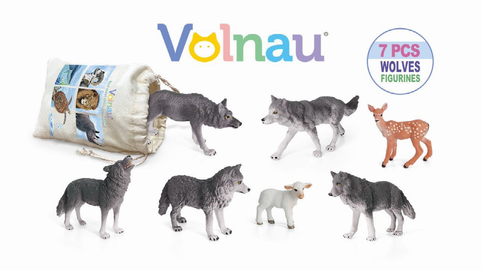 thumbnail video image 2 of Wolf Toys Figures Animal Toys Volnau 7PCS Wolf Figurines Zoo Pack for Toddlers Kids Birthday Gift, 2 of 10