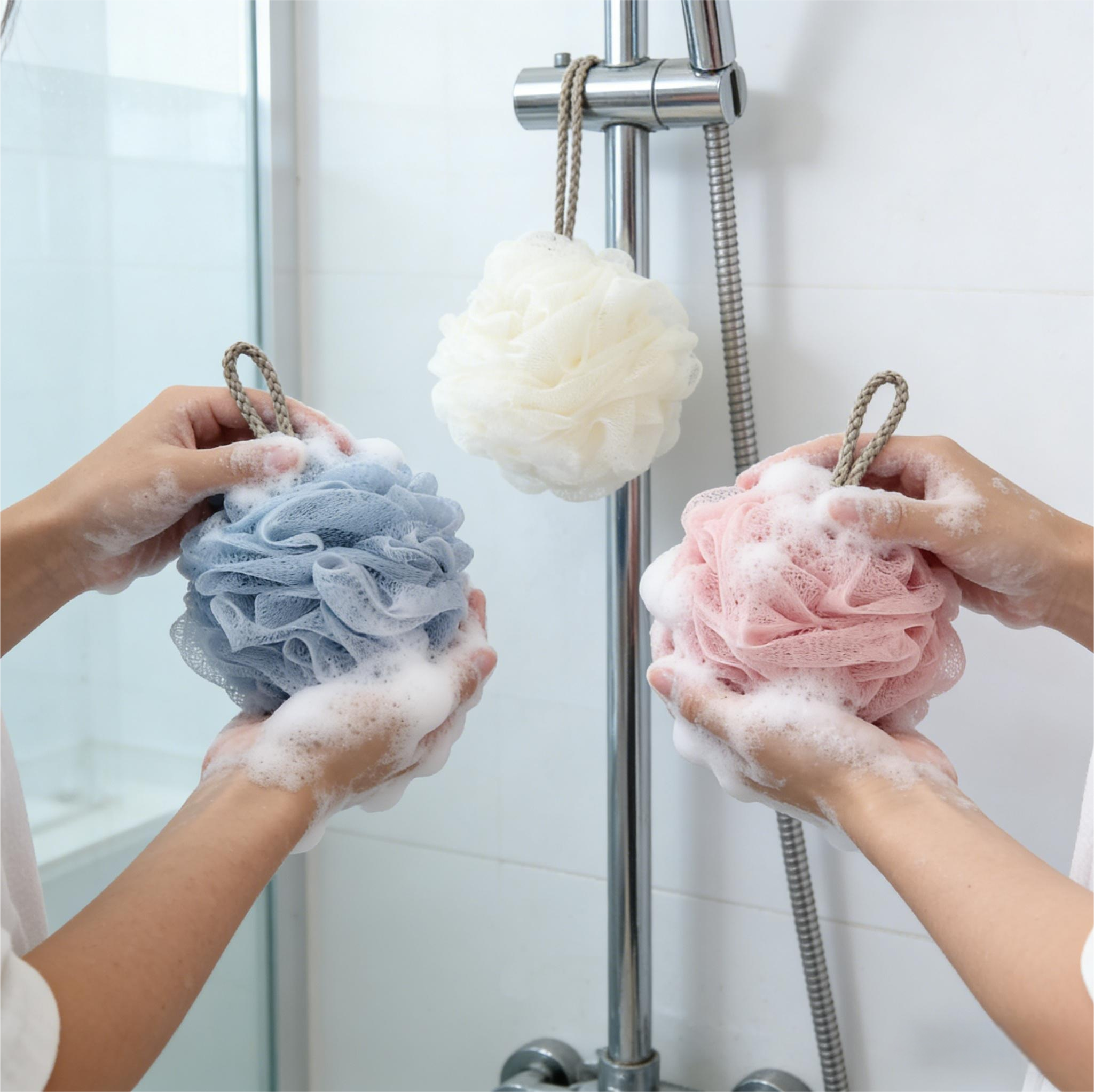 thumbnail video image 2 of CasaVibe 3 Pack Loofah Bath Sponge Set, 50g PET Mesh Body Loofah for Men & Kids, Rich Bubble Bath, Gentle Exfoliating, Quick-Drying Daily Shower Cleansing Sponge, 2 of 12