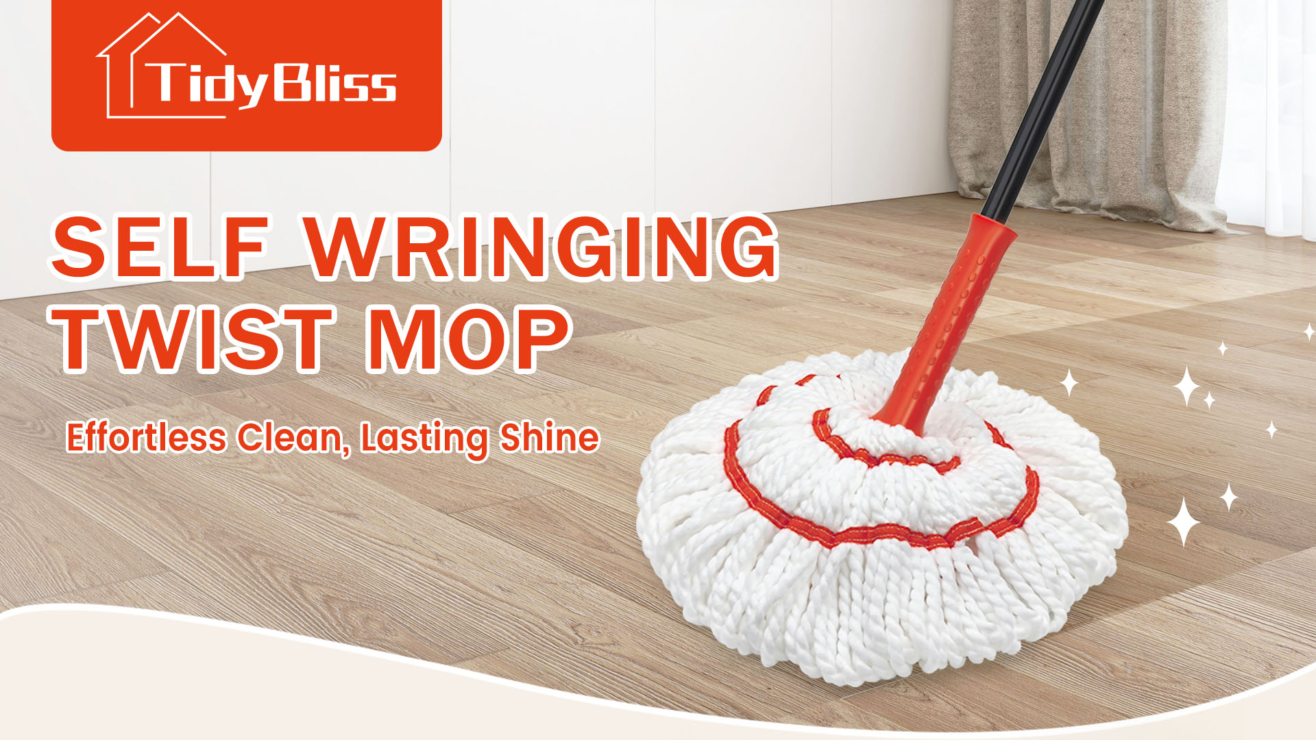 thumbnail video image 2 of TidyBliss Self Wringing Twist Mop for Floor Cleaning (Orange), 2 of 9