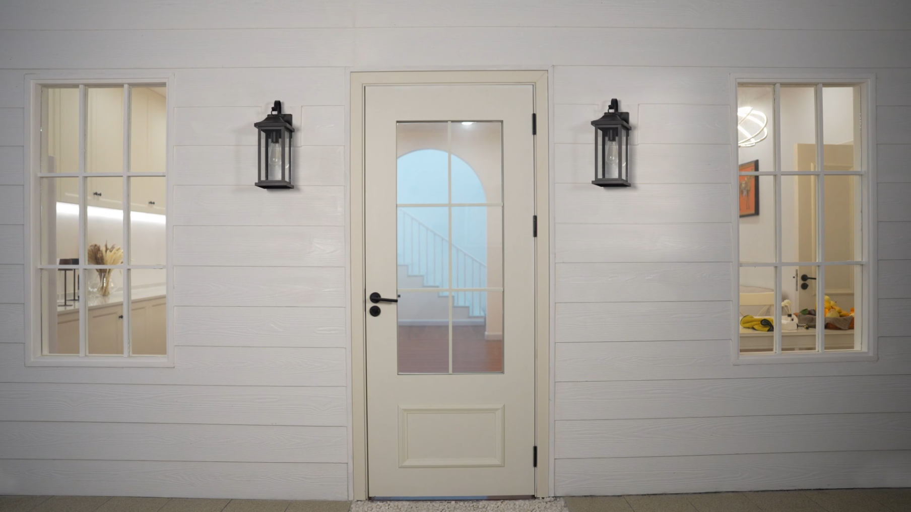 thumbnail video image 2 of C Cattleya 2-Pack Matte Black Outdoor Wall Lights With Clear Tempered Glass, 2 of 8