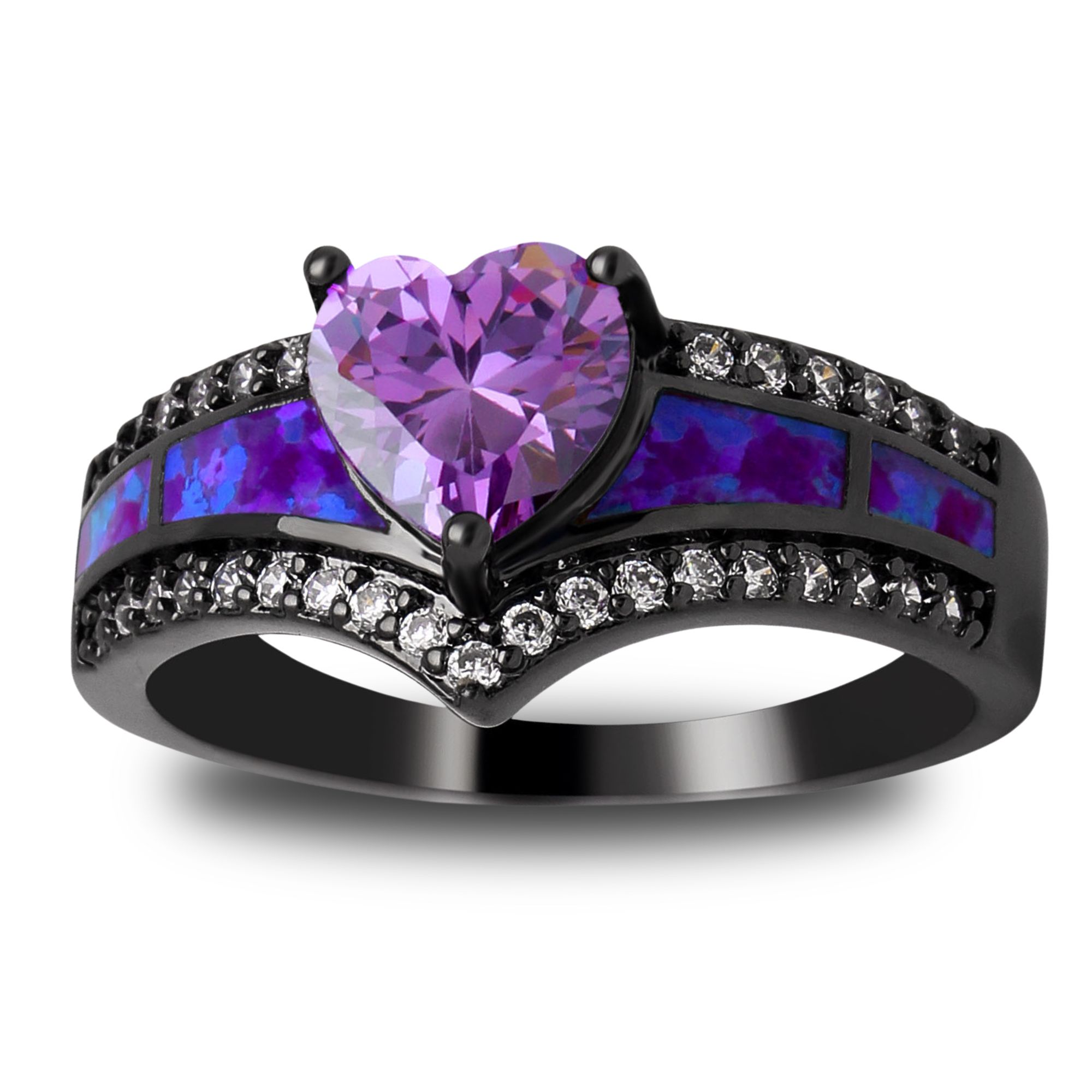 thumbnail video image 2 of Black Engagement Ring for Women Mystic Topaz CZ Heart Promise Ring  Gift for Her Ginger Lyne, 2 of 8