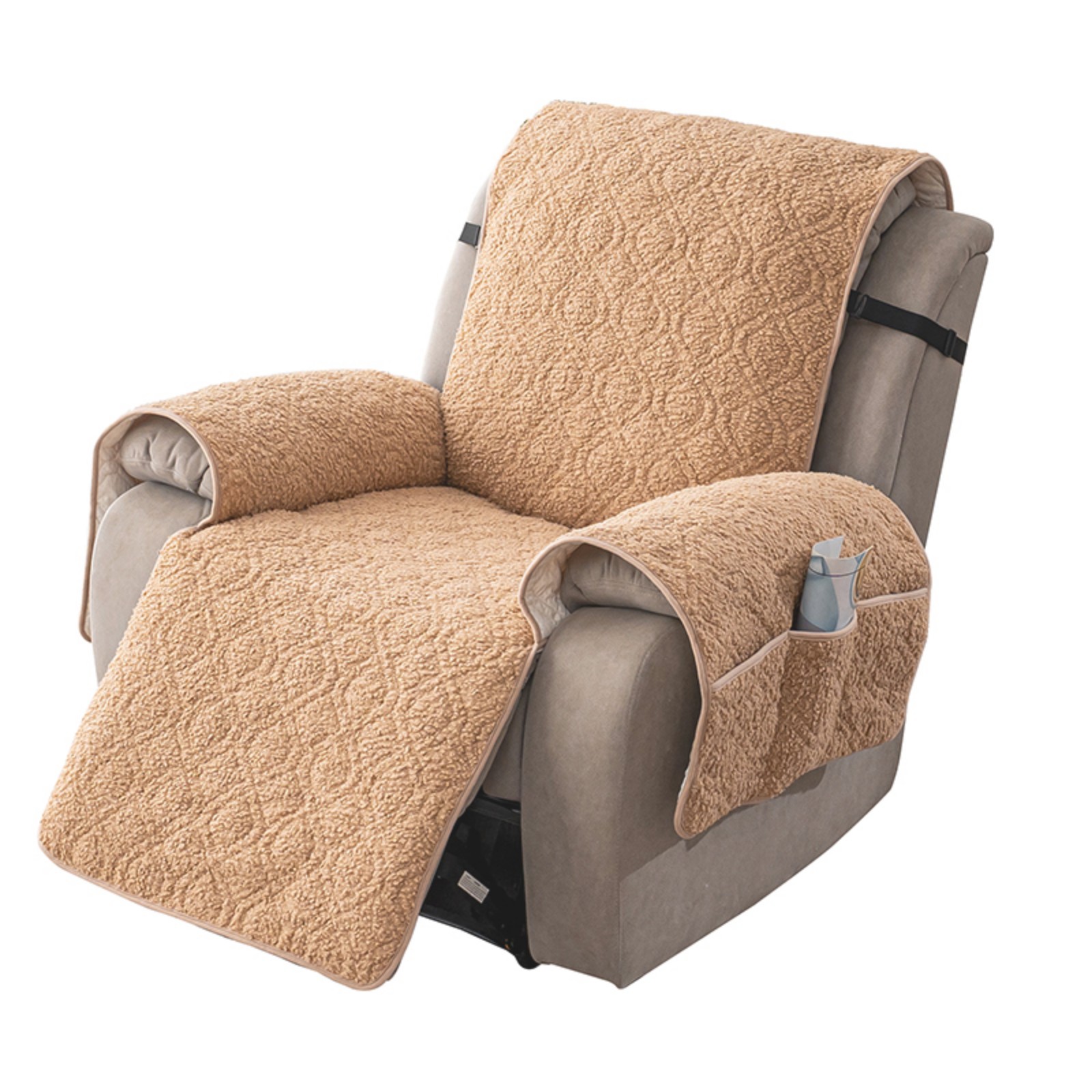 thumbnail video image 2 of Lavish Cover 25 Inch Khaki Recliner Cover, Non-Slip Washable Quilted Recliner Protector with Storage Pockets, Pet Friendly Sofa Slipcover for Standard Single Recliner, 2 of 8