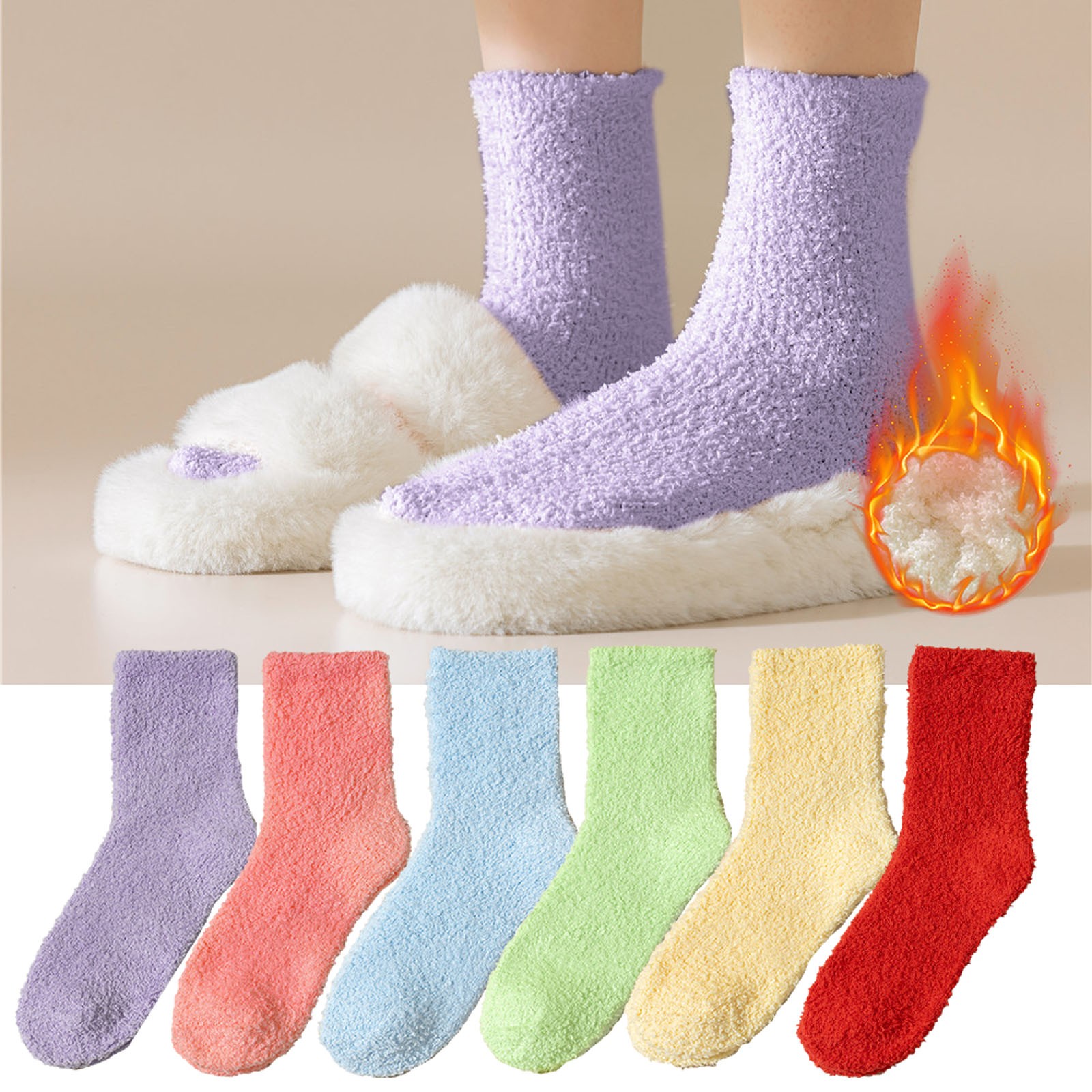 thumbnail video image 2 of GZWYHT Ankle Socks,Crew Socks Fuzzy Socks For Women Soft Fluffy Winter Cozy Slipper Socks Cute Plush Warm Home Sleep Socks For Christmas Valentine's Day Gifts 2 Pairs Dress Socks,, Pink, 2 of 5