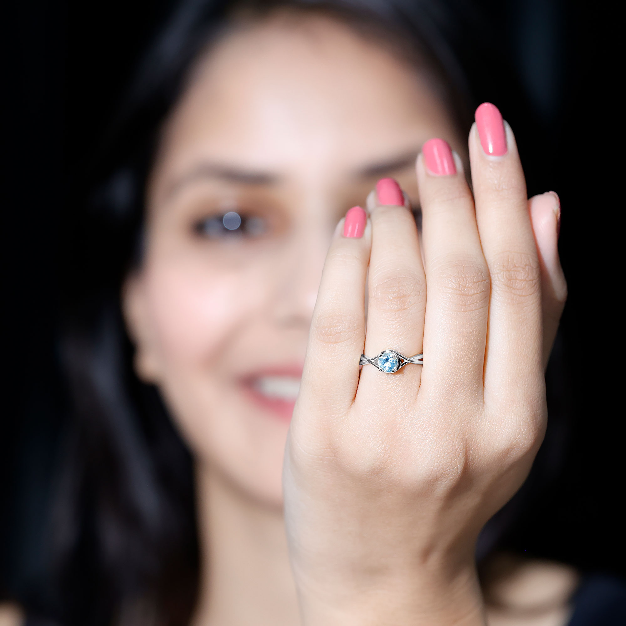 thumbnail video image 2 of Rosec Jewels Real Aquamarine Solitaire Ring for Women, March Birthstone Ring - AAA Grade, 10K White Gold, US 13.00, 2 of 9