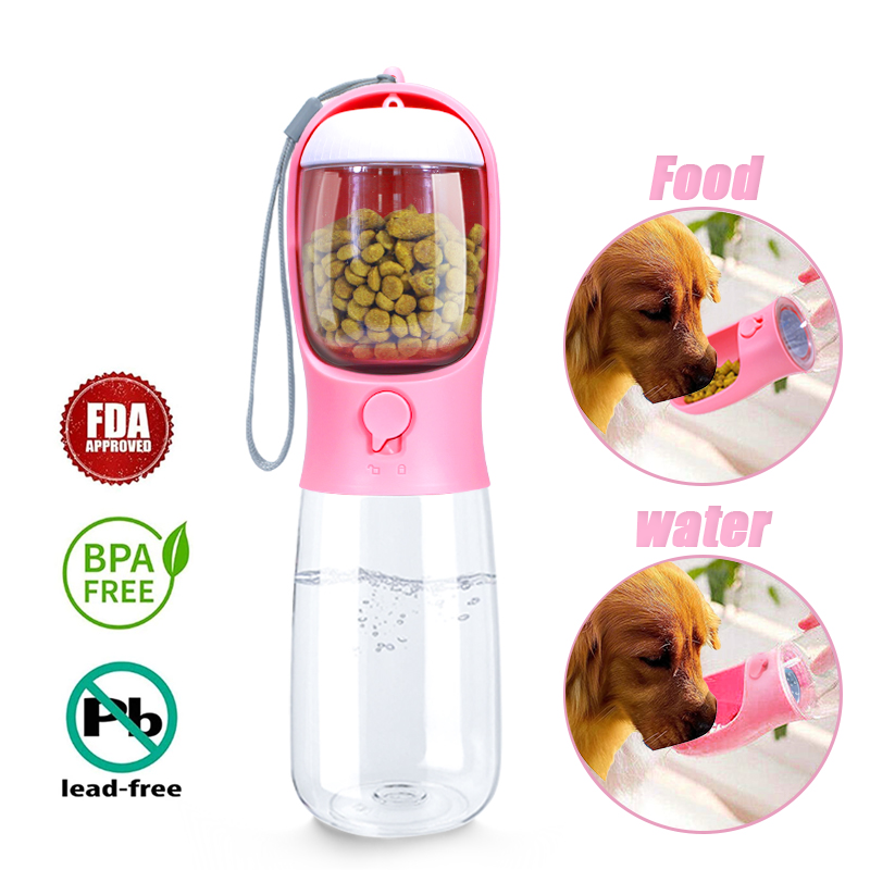 thumbnail video image 2 of 19oz Dog Water Bottle with Food Container, Travel Puppy Water Bowl, Portable Pet Dispenser, Dog Stuff Accessories Items, Automatic Feeder Feeding, Puppy Essentials Necessities - Pink, 2 of 9