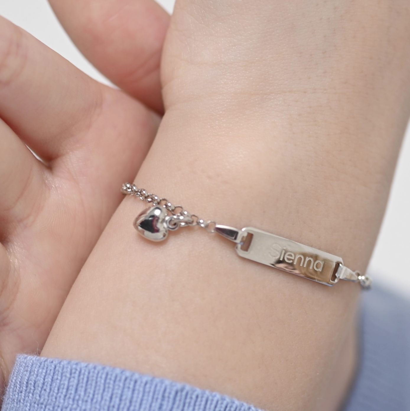 thumbnail video image 2 of 925 Sterling Silver Girls Adjustable & Engravable Heart Identification Bracelet, 2 of 6