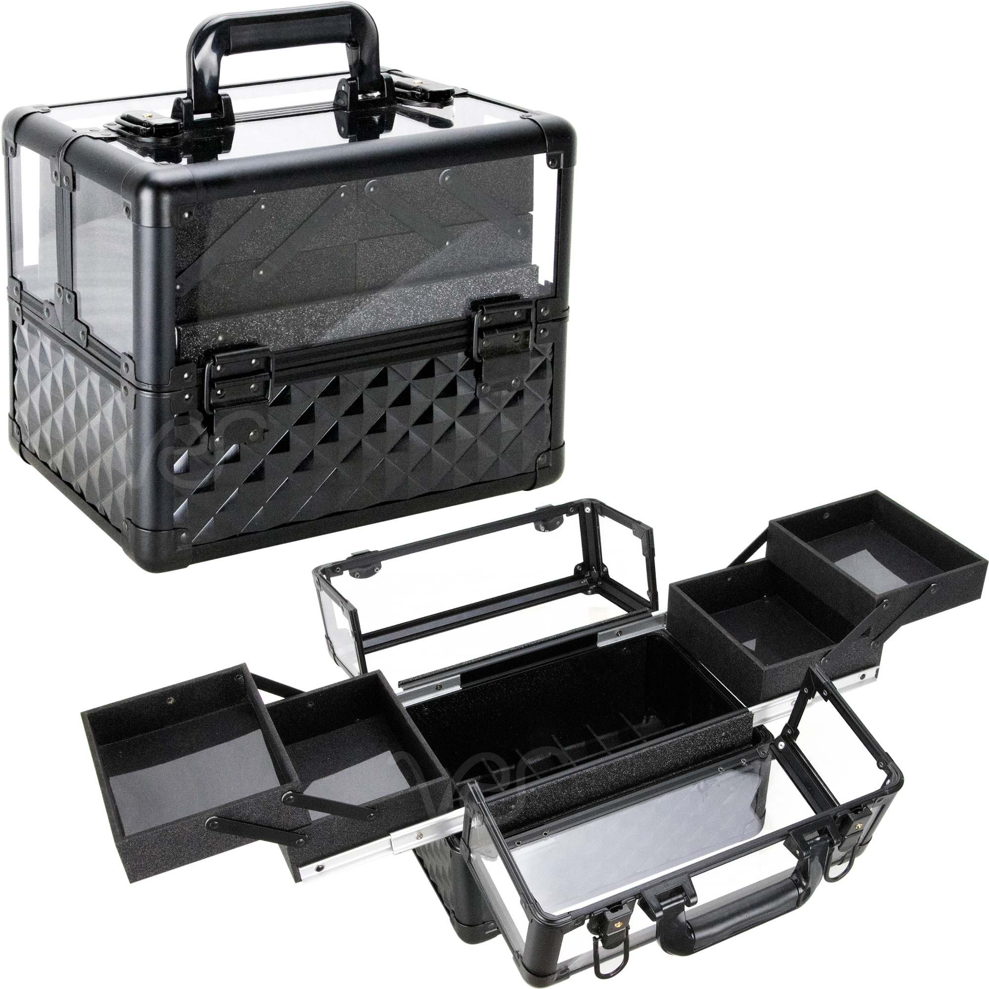 thumbnail video image 2 of VER Beauty Hard Makeup Case, 4-Tier Nail Tech Travel Case, Gold Ice Cube, 2 of 7