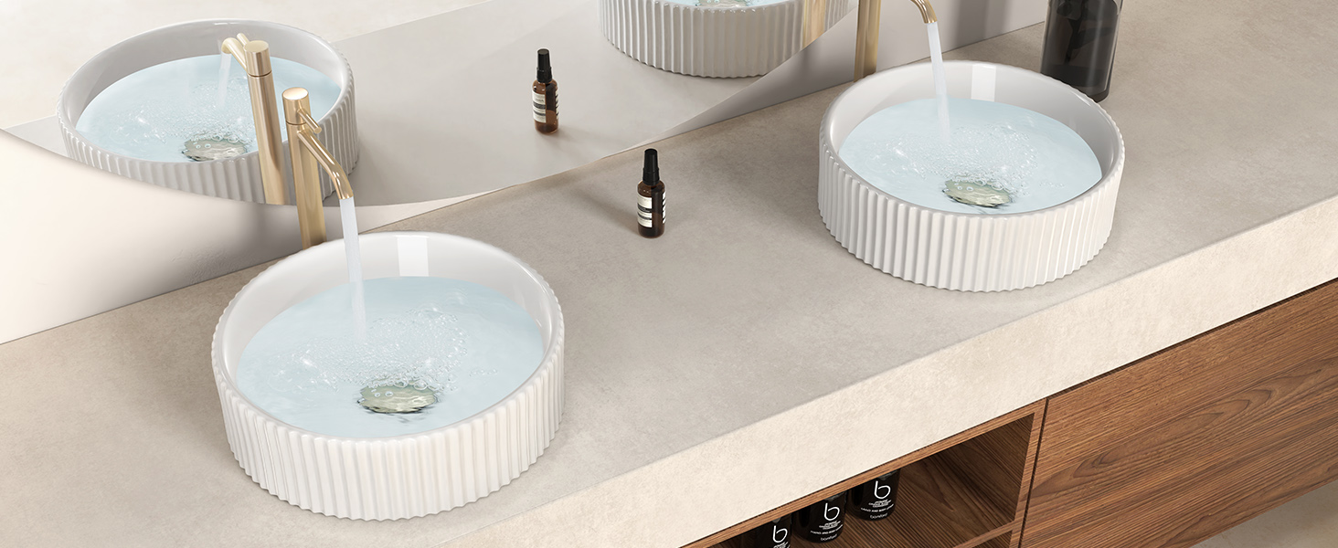 thumbnail video image 2 of KES Bathroom Vessel Sink, 15.8 Inch White Vessel Sinks for Bathroom, Bowl Above Counter Sink, RV Sink Round Ceramic Countertop Sinks for Cabinet Lavatory Vanity, 2 of 10