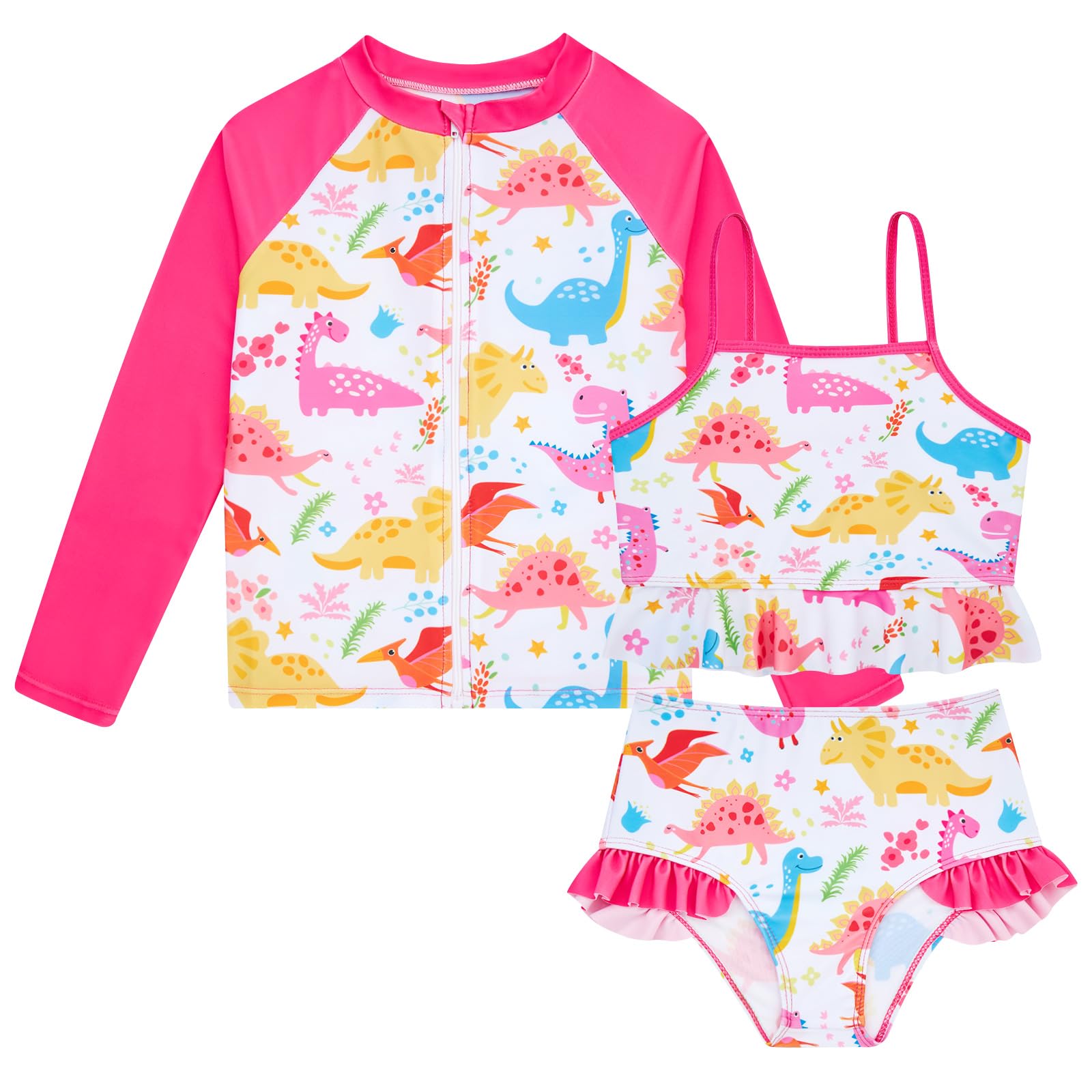 thumbnail video image 2 of Lanbubble Girls 3 Piece Swimsuit Set Long Sleeve Rash Guard Tankini Bathing Suits Beach Swimwear 3-4 Years, 2 of 10