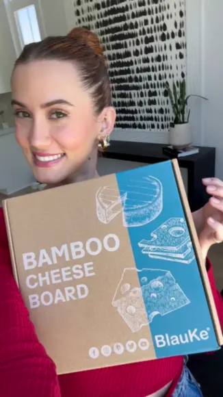 thumbnail video image 2 of BlauKe® Bamboo Cheese Board and Knife Set – 10 inch Round Charcuterie Board, Serving Tray, Platter, Wood Cheese Board Set – Gift Idea, 2 of 13