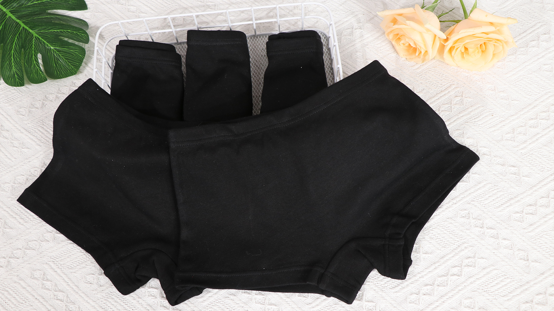 thumbnail video image 2 of FamilyBlisst Big Girls 5-Pack Solid Black Cotton Boyshort Underwear, Plain Basic Boxer Briefs, Size 16, 2 of 7