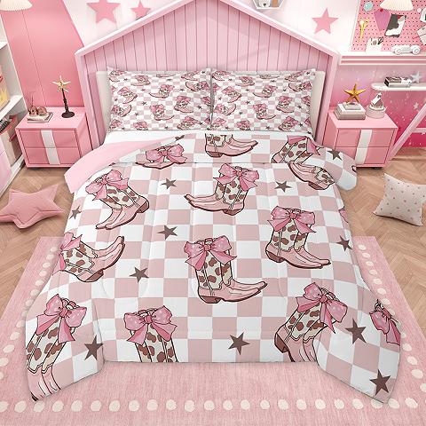 thumbnail video image 2 of Homewish Cool Western Cowgirl Bedding Comforter Set,Retro Rustic Farmhouse Cabin Twin Comforter Sets,Pink White Grometric Plaid Bedding Set For Girls Kids,Microfiber Bedroom Decor Reversible,2pcs, 2 of 9