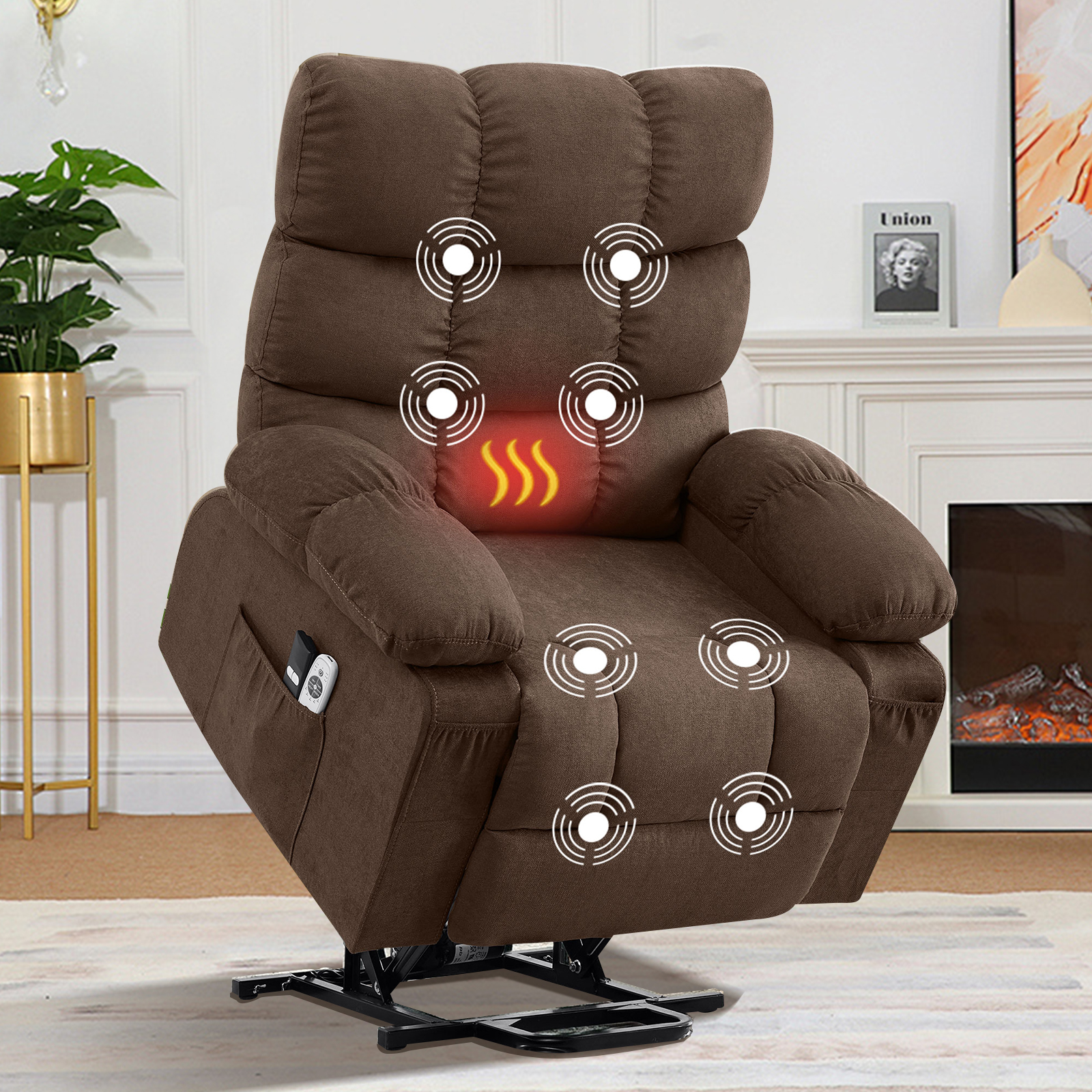 thumbnail video image 2 of JONPONY Power Lift Recliner Chair for Elderly with Heat and Massage, USB Charge Port and Side Pocket, for Living Room, Brown, 2 of 11