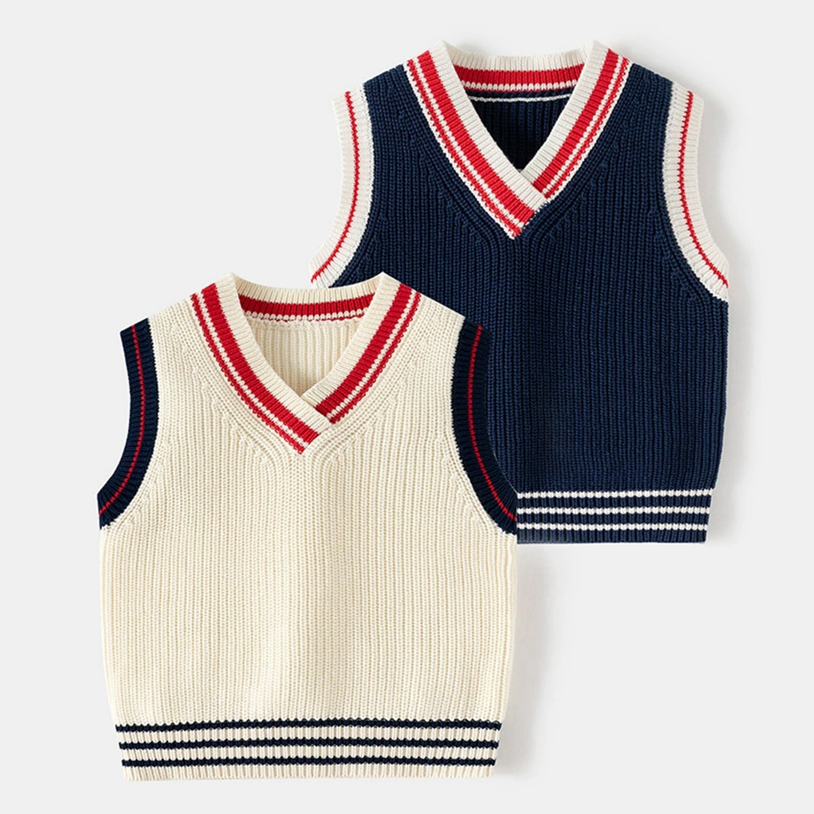 thumbnail video image 2 of SGMVNU Sweaters for Boys Girls - Sleeveless Knit Vest Pullover, Comfortable Casual Autumn Wear for Toddlers & Children Boys, Gifts for Girls Kids(Size 6-7 Years,Beige), 2 of 5