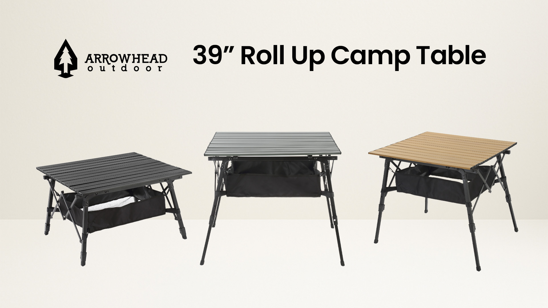 thumbnail video image 2 of ARROWHEAD OUTDOOR 39" Aluminum Folding Camp Roll Up Table w/ Adjuatble Height, Undertable Mesh Storage, Carry Bag, 2 of 9