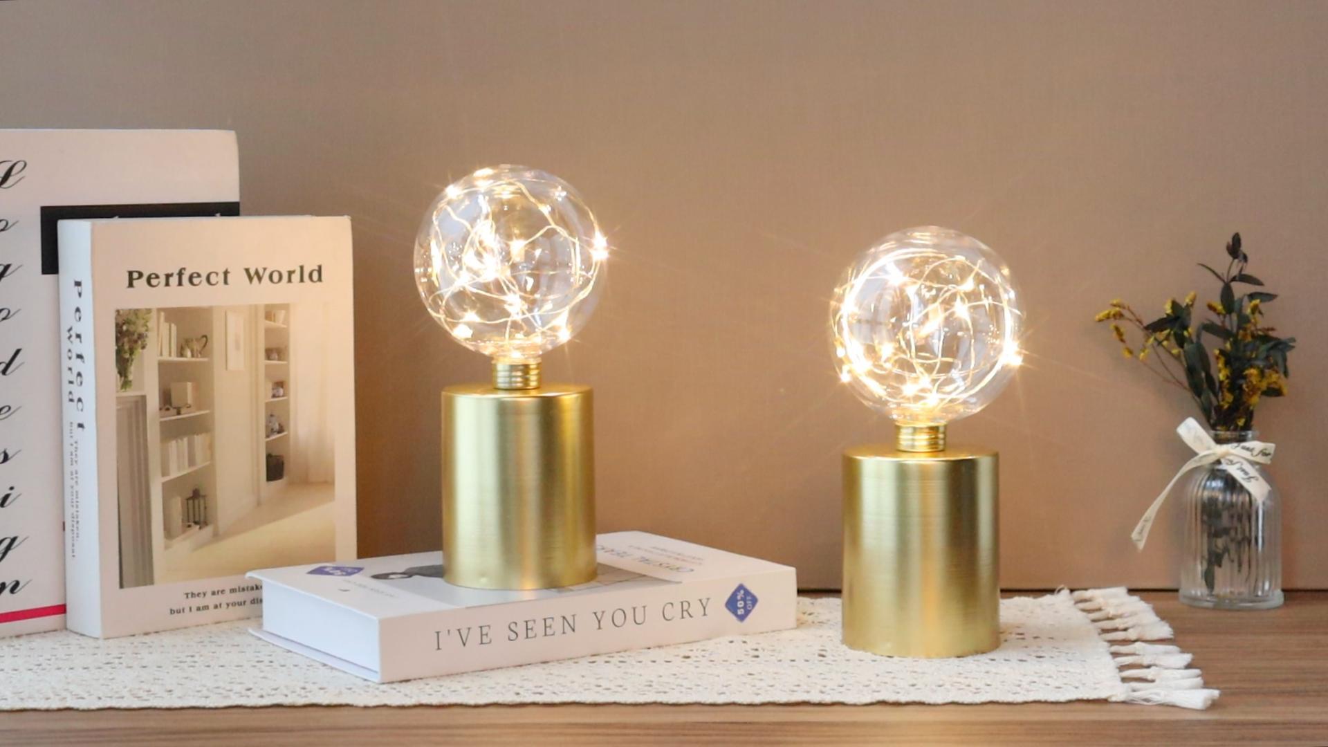 thumbnail video image 2 of Set of 2 Gold Table Lamp Battery Powered 8''Tall Cordless Lamp Light Battery Operated Great for Living Room Bedroom Weddings Parties Indoors Outdoors, 2 of 9