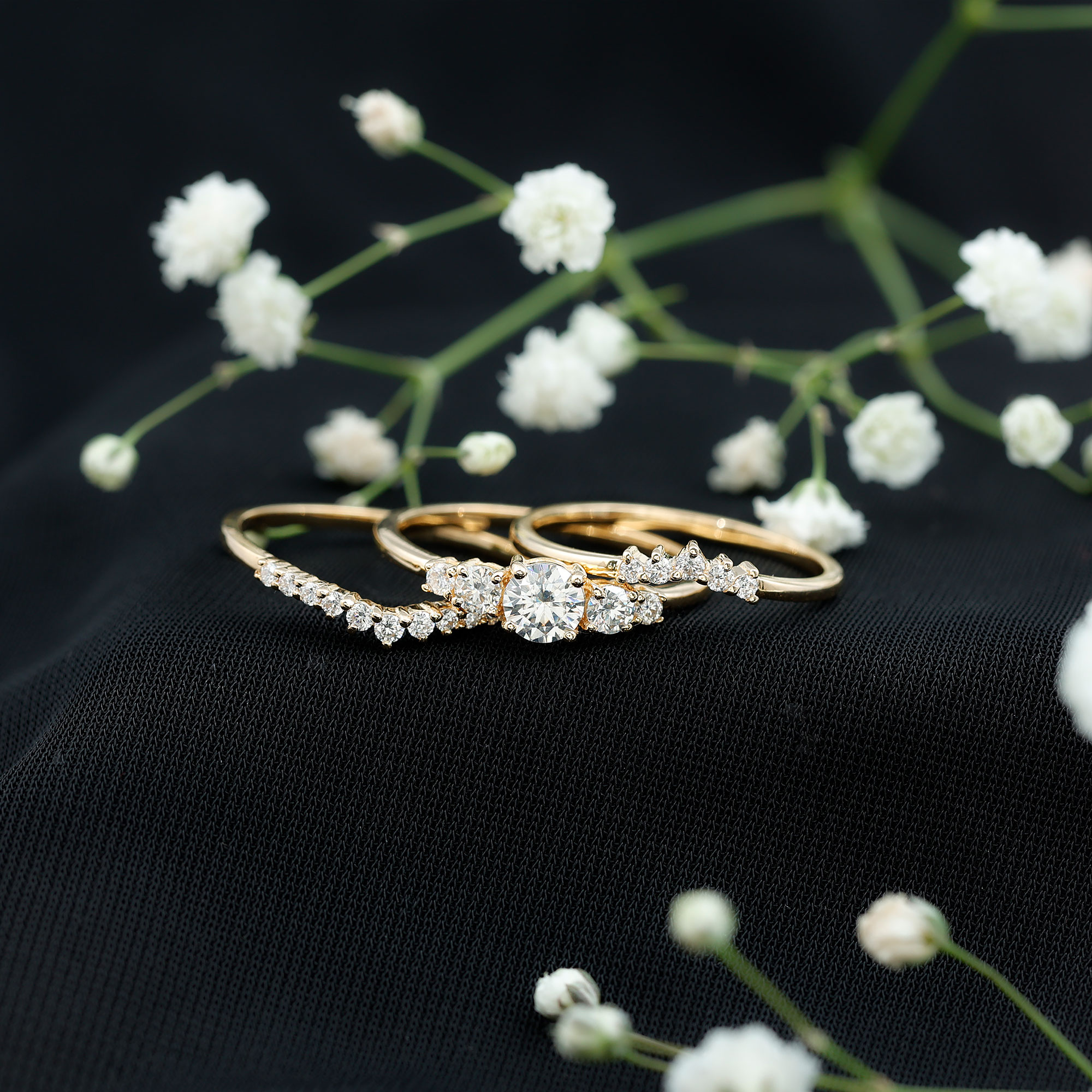 thumbnail video image 2 of Rosec Jewels Lab Created Diamond Wedding Rings Set (Ef-Vs Quality) - Designer Trio Ring Set with Jewelry Box, 925 Sterling Silver, US 4.00, 2 of 9