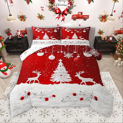 thumbnail video image 2 of Homewish Christmas Flower Full Size Comforter Sets,Red Cherry Bedding Comforter Set,Cartoon Bow Tie Ribbon Bedding Sets For Girls Kids,Ultra Soft Home Decor Reversible,3 Pieces, 2 of 9