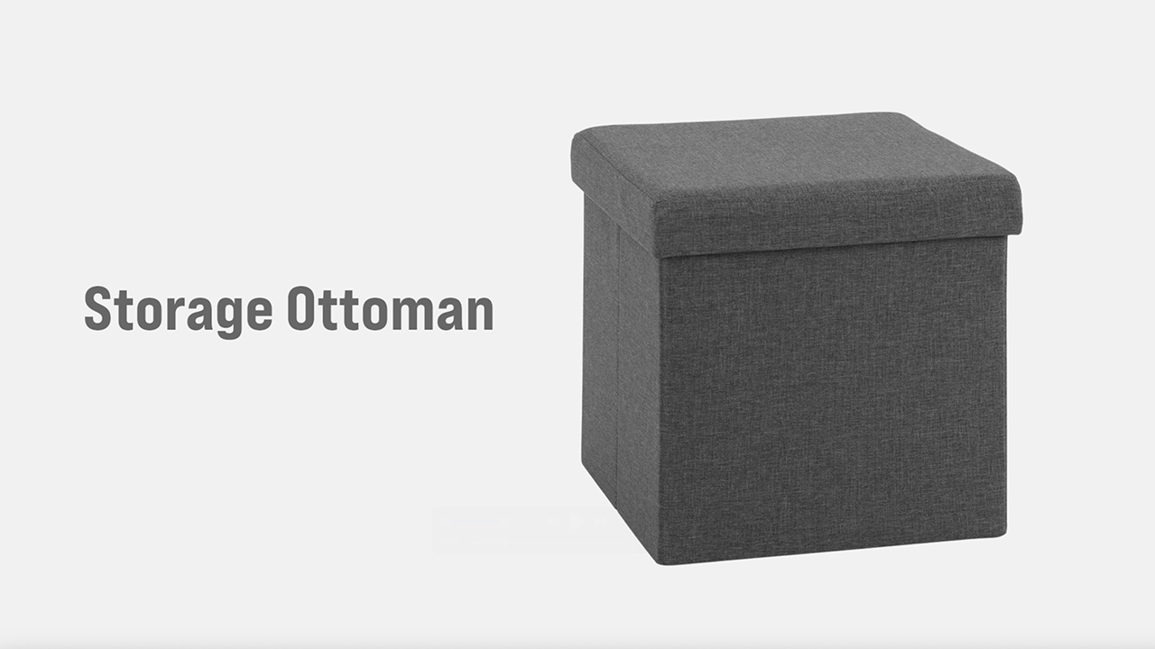 thumbnail video image 2 of Foldable Storage Ottoman, Charcoal Gray by Seville Classics, 2 of 11