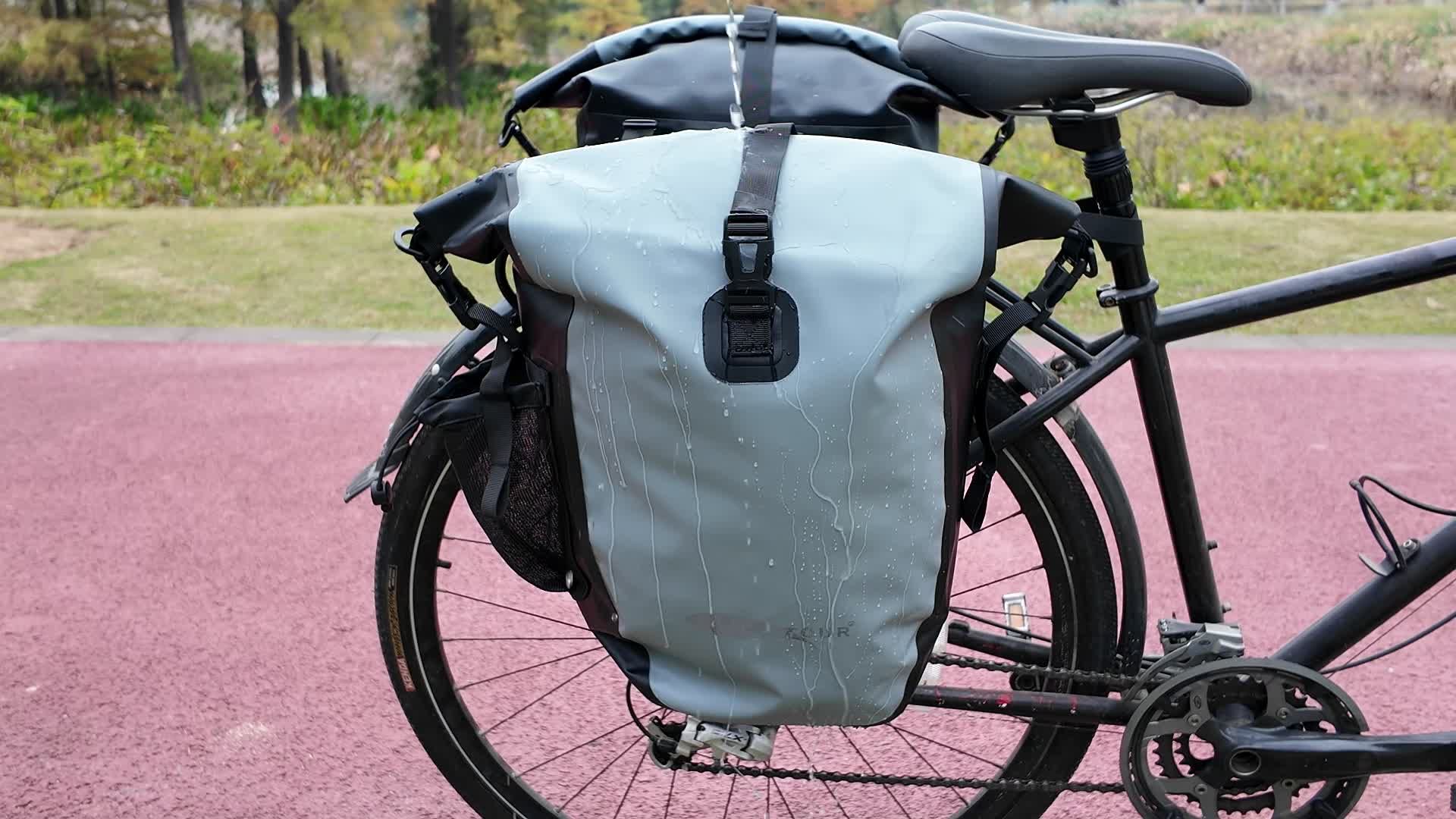 thumbnail video image 2 of AFISHTOUR Waterproof Bike Panniers, 50L Bike Bags for Bicycle Rear Rack, Bicycle Saddle Bags for Grocery (Grey, 1 Pair), 2 of 8