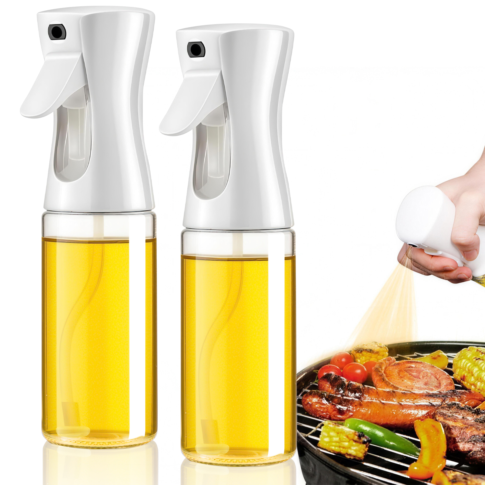 thumbnail video image 2 of AGCAN Oil Sprayer for Cooking, 2 Pack Glass Olive Oil Sprayer Mister 220ml/7.4oz Glass Oil Dispenser for Air Fryer, BBQ, Baking, Salad, 2 of 9