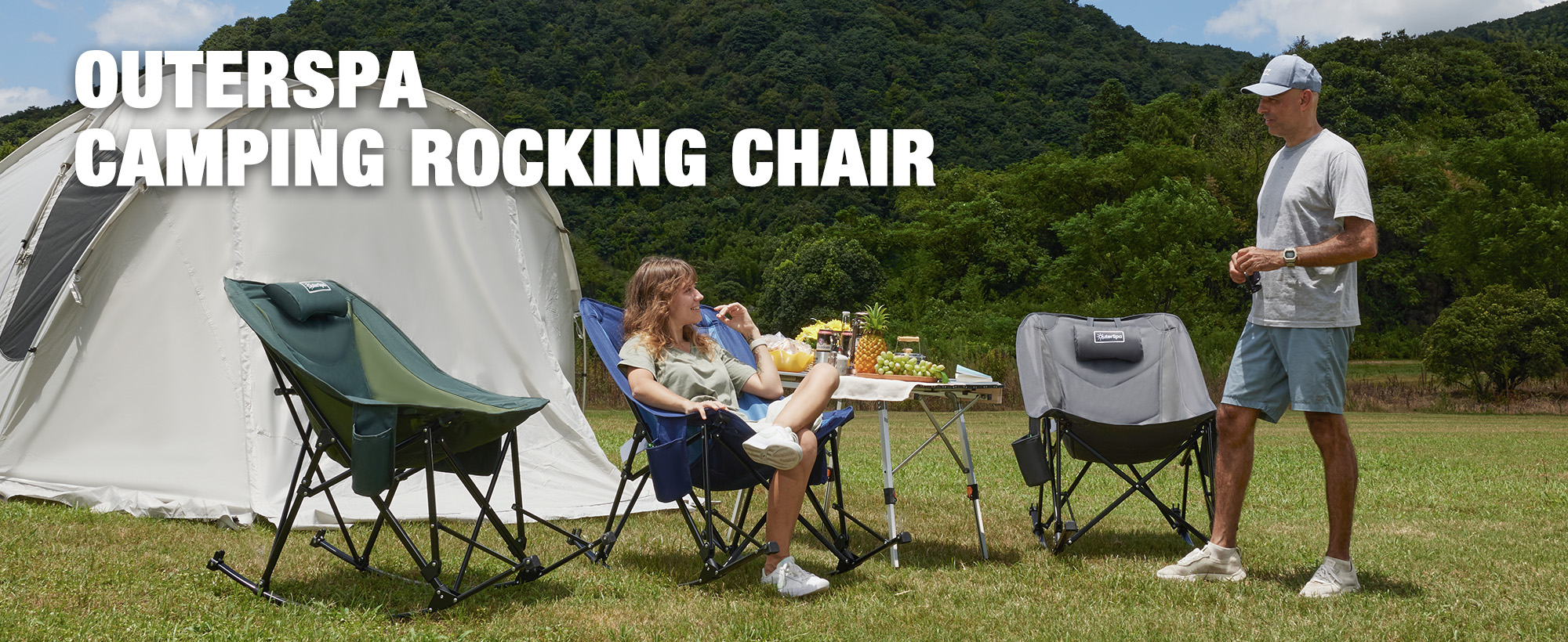 thumbnail video image 2 of OuterSpa Rocking Camping Chair, Heavy Duty, High Back Oversized Portable Folding Chair with Cup Holder and Side Pocket Outdoor Foldable Camp Chairs for Fishing, Camping, Picnic, Lawn, 2 of 12