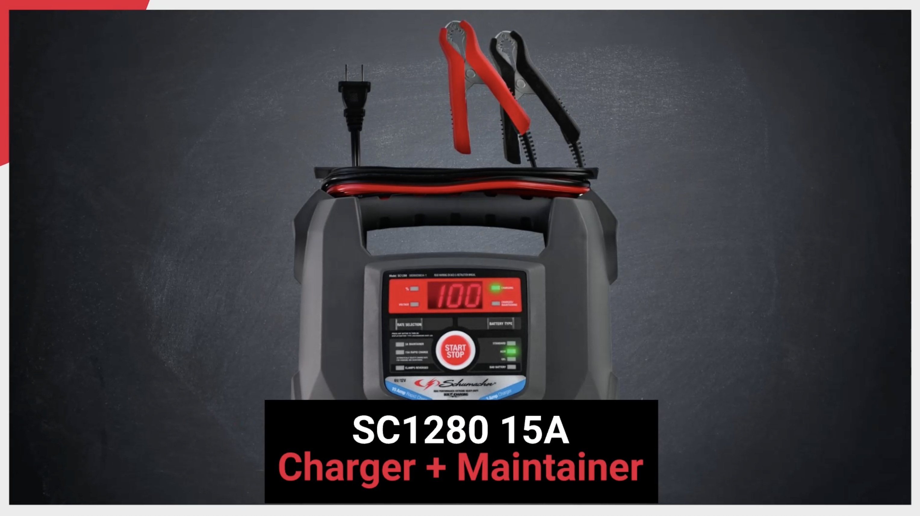 thumbnail video image 2 of Schumacher Electric 15 Amps Car Battery Charger and Maintainer, 4-in-1 Solution, 6V-12V Sport, Auto, and Marine Batteries, SC1280, 2 of 9