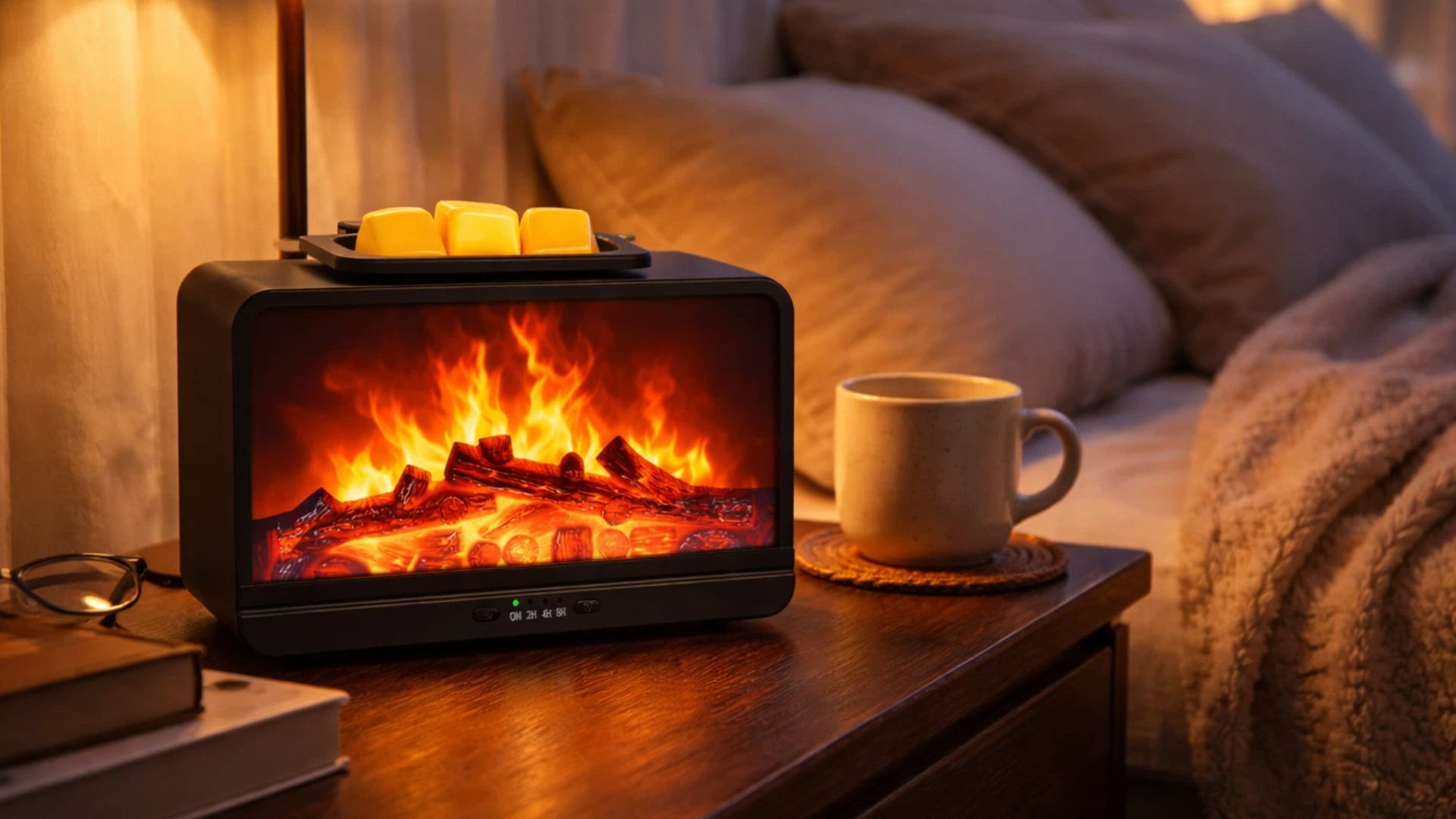 thumbnail video image 2 of Flame Fireplace Wax Melt Warmer,Scentsy Wax Warmer with Timer, Electric Wax Warmer for Scented Wax with PTC Heating Plate, Wax Burner for Women Gifts & Home Decor (Black), 2 of 7