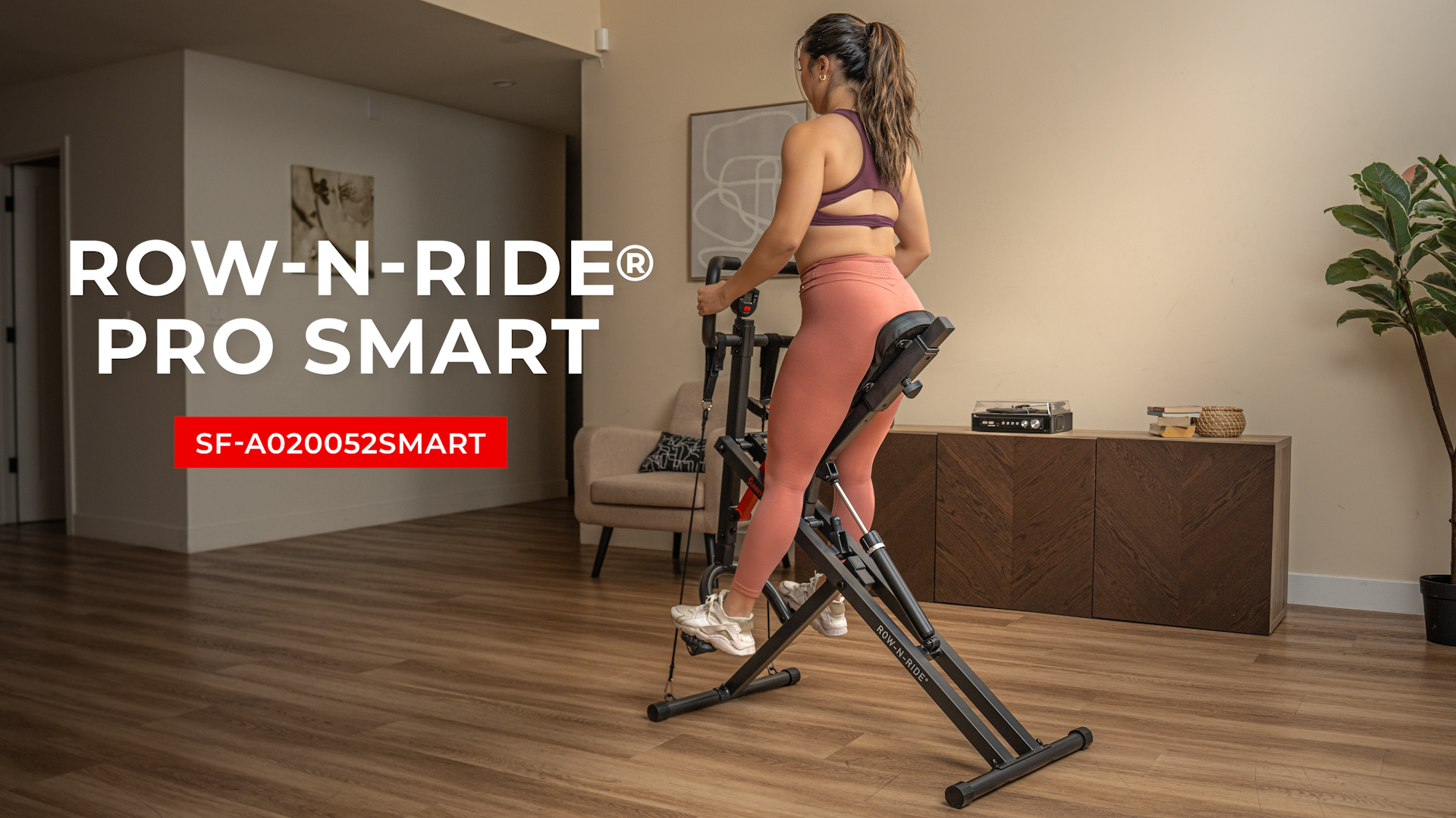 thumbnail video image 2 of Sunny Health & Fitness Row-N-Ride PRO Assisted Squat Rowing Machine, 300 LB Capacity Hydraulic Rower w Free SunnyFit App via Bluetooth - SF-A020052SMART, 2 of 10