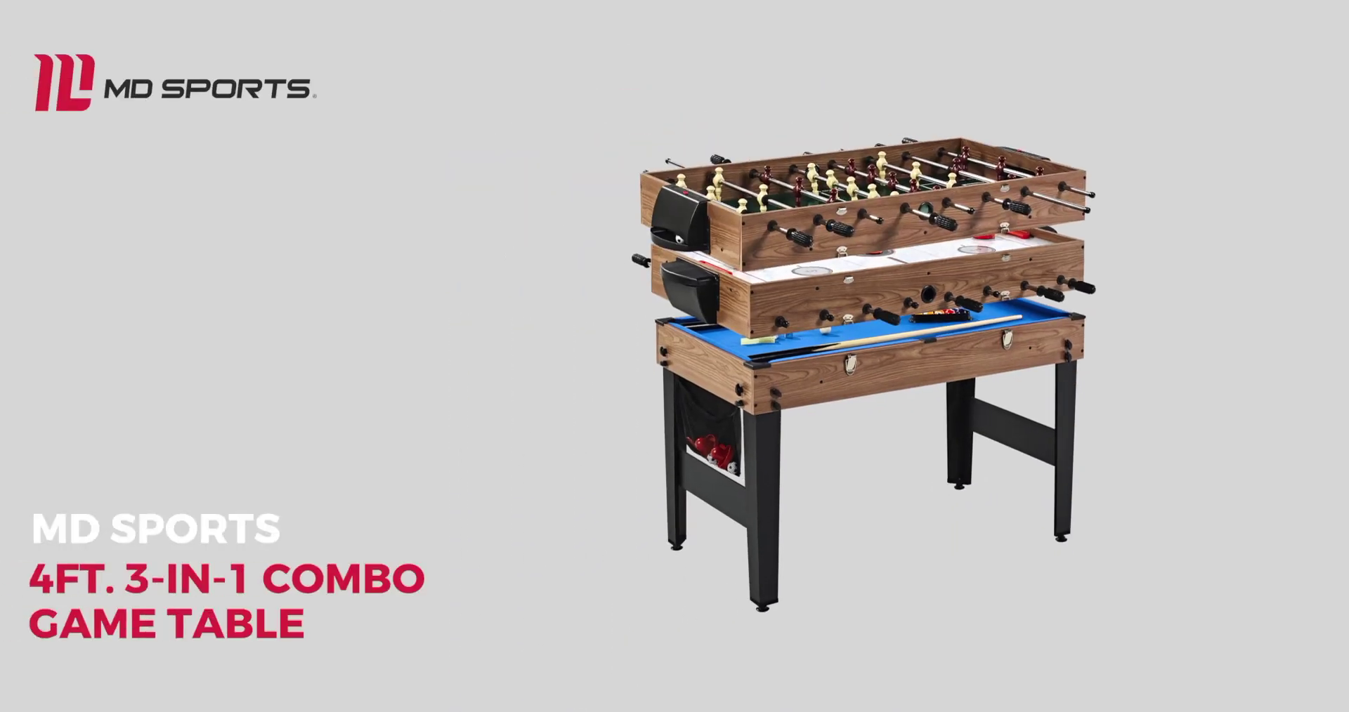 thumbnail video image 2 of Lancaster 3 in 1 Pool Billiard, Hockey, Foosball Combo Arcade Game Table, 2 of 11
