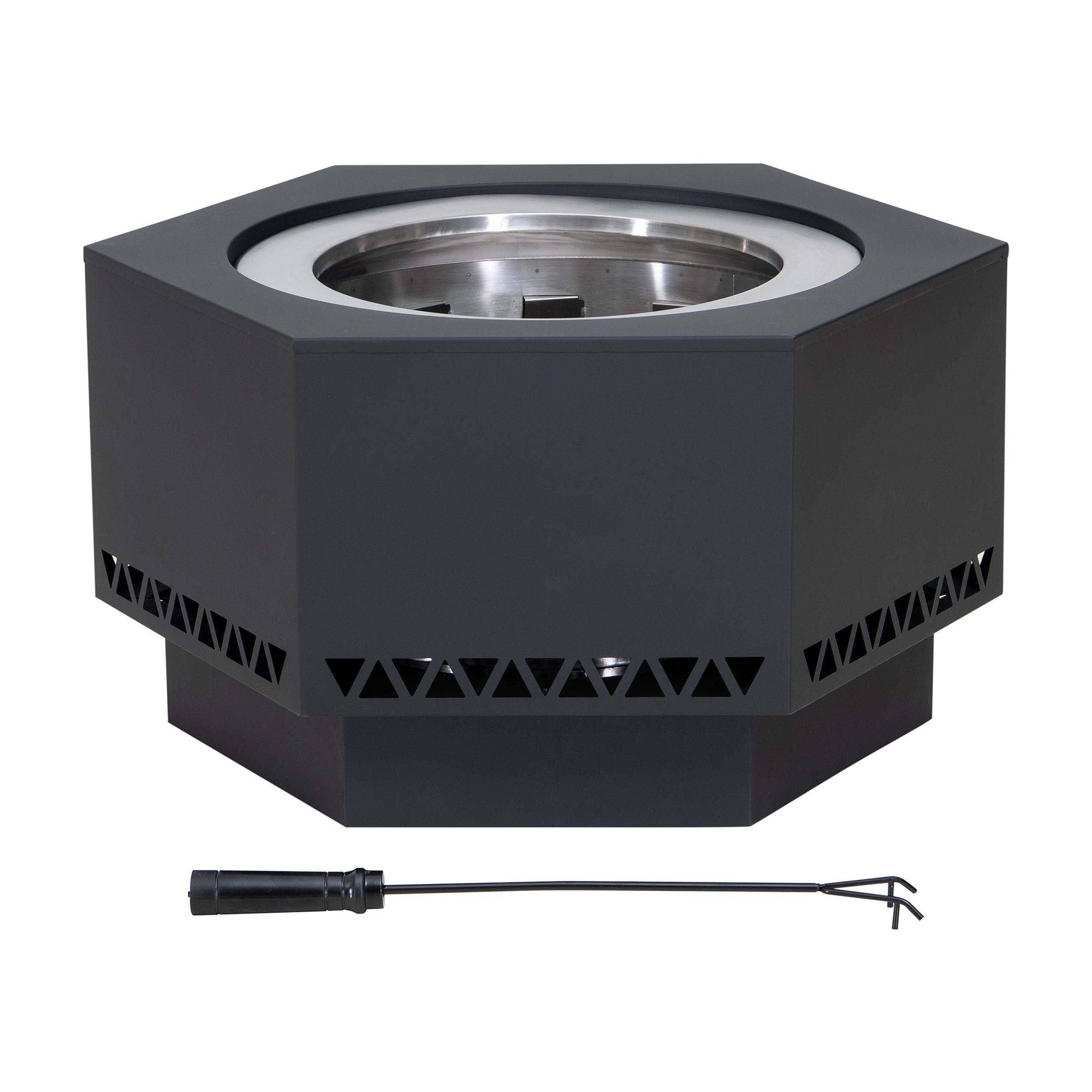 thumbnail video image 2 of Sunjoy Fire Pit Smokeless Outdoor Fire Pit, Patio Wood Burning Smokeless Firepit ,28 in. Hexagonal , Black, 2 of 12