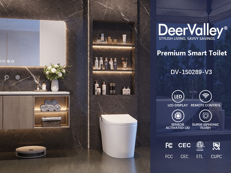thumbnail video image 2 of DV-1S0289-V3 Smart Toilet With Auto Open Lid, Auto Flush & Foam Shield Technology, Ada Comfortable Chair Height, Warm Air Dryer, Heated Seat & Night Light, Remote Control, 2 of 13