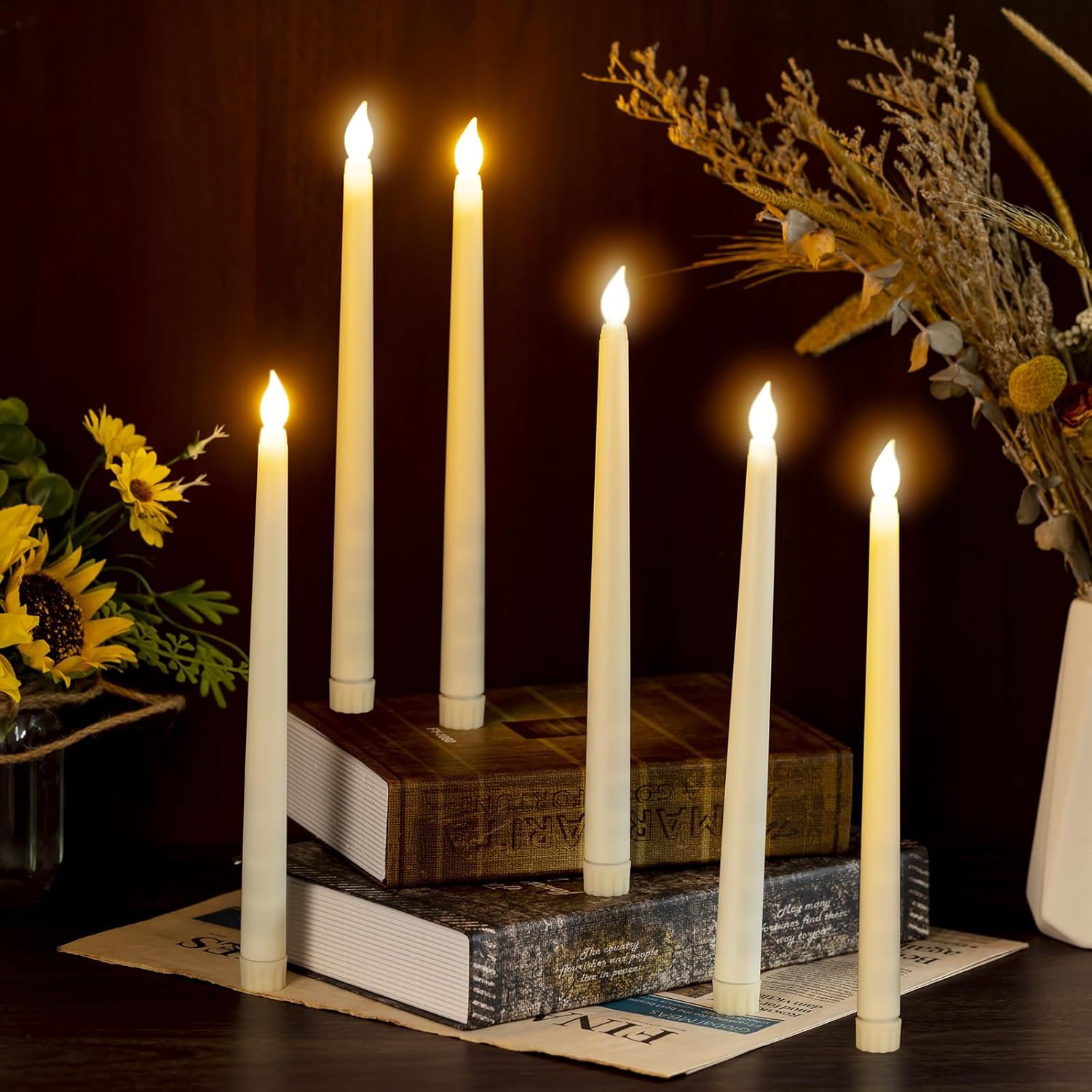 thumbnail video image 2 of FAEFTY 6 Pcs Led Flameless Taper Candles Flickering Battery Operated 3D Electric Candles Lamp White, 2 of 6