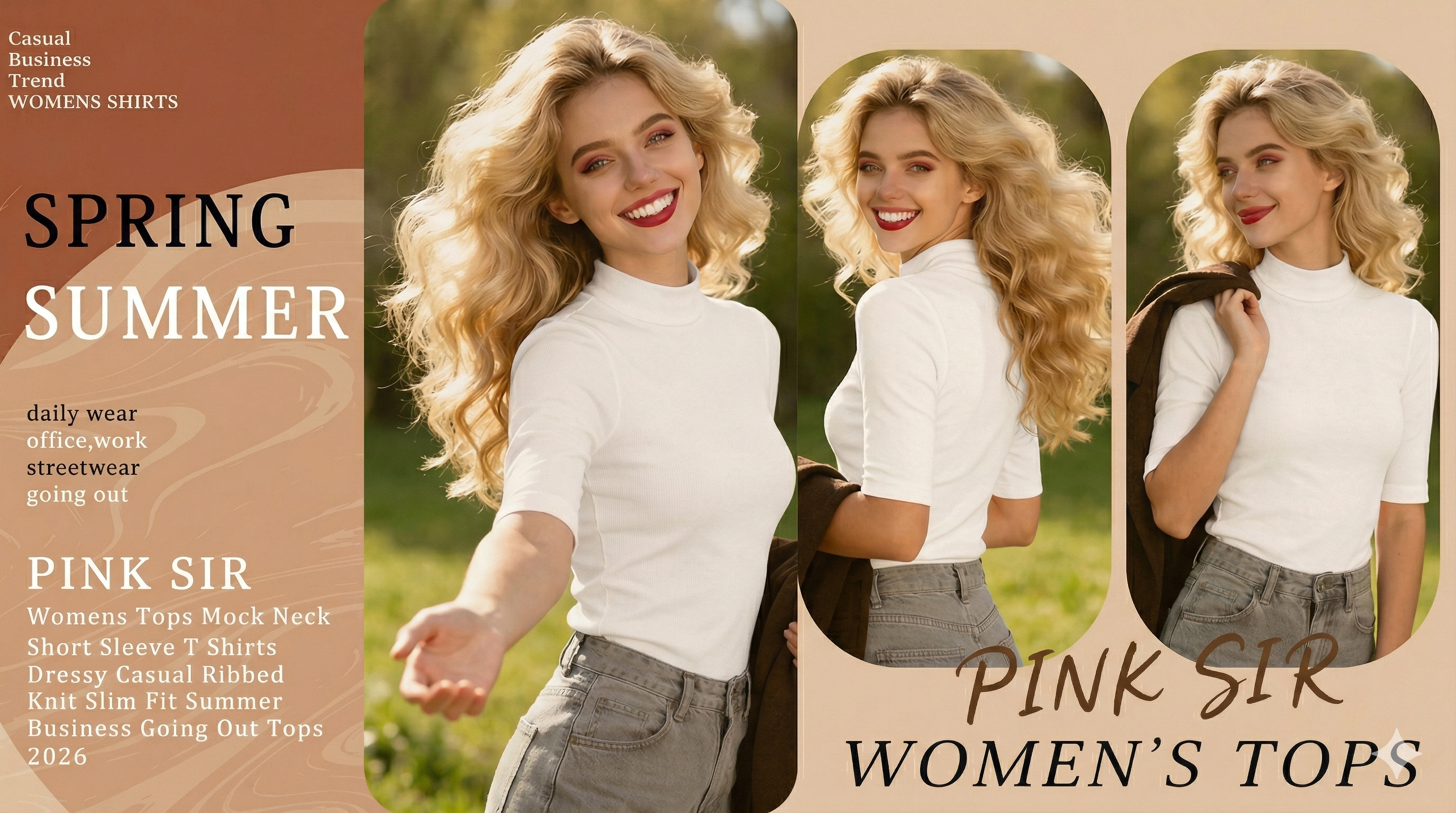 thumbnail video image 2 of PINKSIR T Shirts for Women Mock Neck Short Sleeve Tops Dressy Casual Slim Fit Mock Turtleneck Tee, 2 of 8