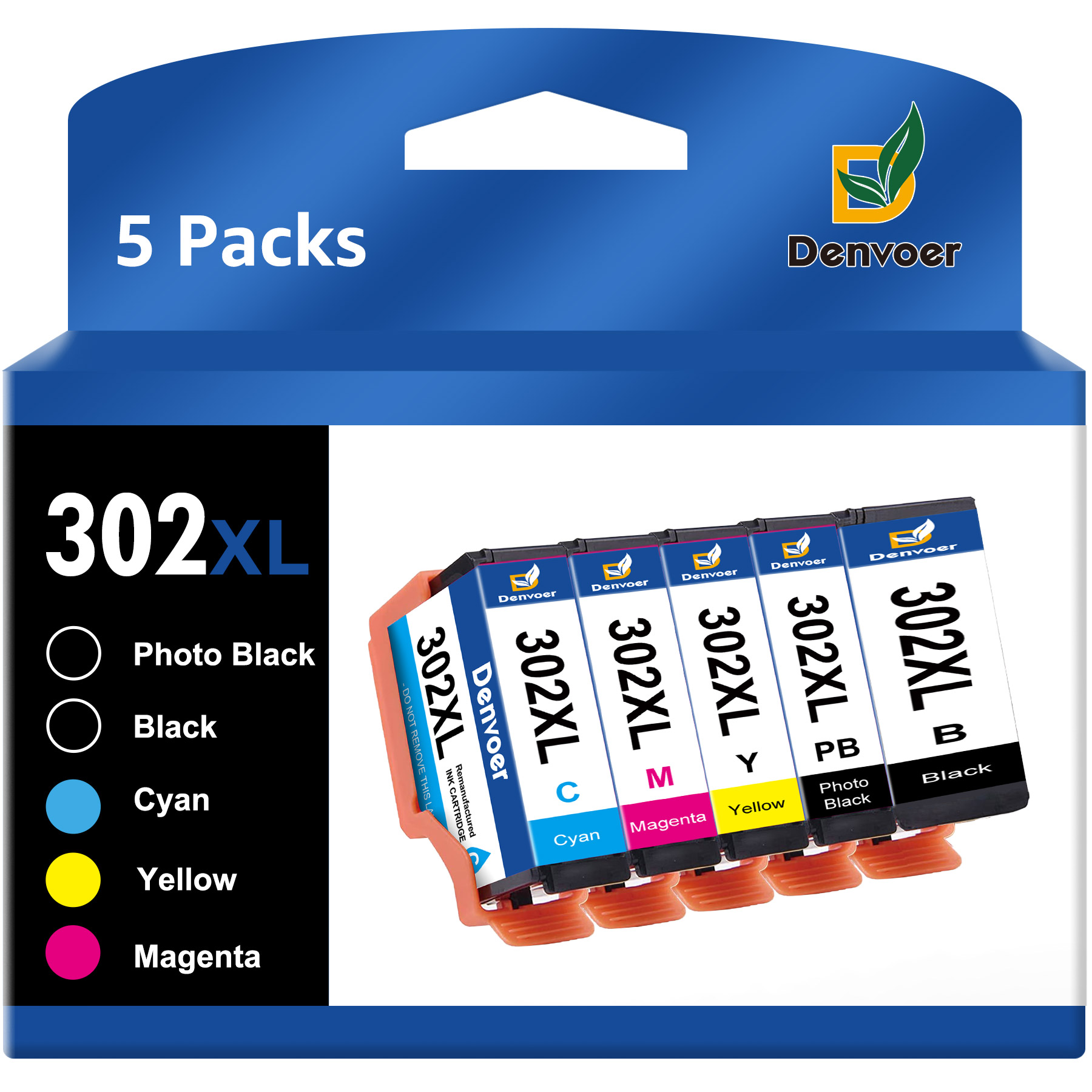 Denvoer 302XL Ink Cartridge, Compatible for Epson XP-6000 XP-6100