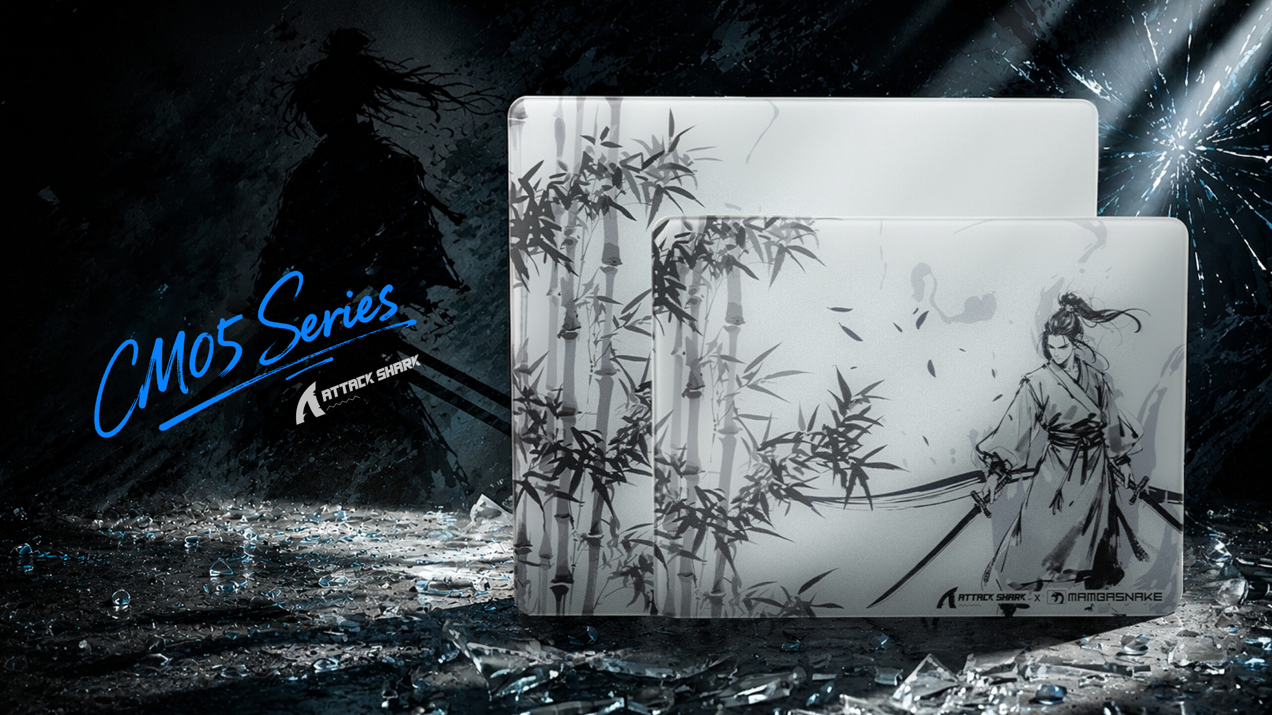 thumbnail video image 2 of ATTACK SHARK CM05 SE Tempered Glass Mouse Pad, 16.1''×12.2'' Large Hard Gaming Mouse Pad, Nano-Etched Surface, 9H Anti-Scratch, Anti-Slip Base, White, 2 of 10