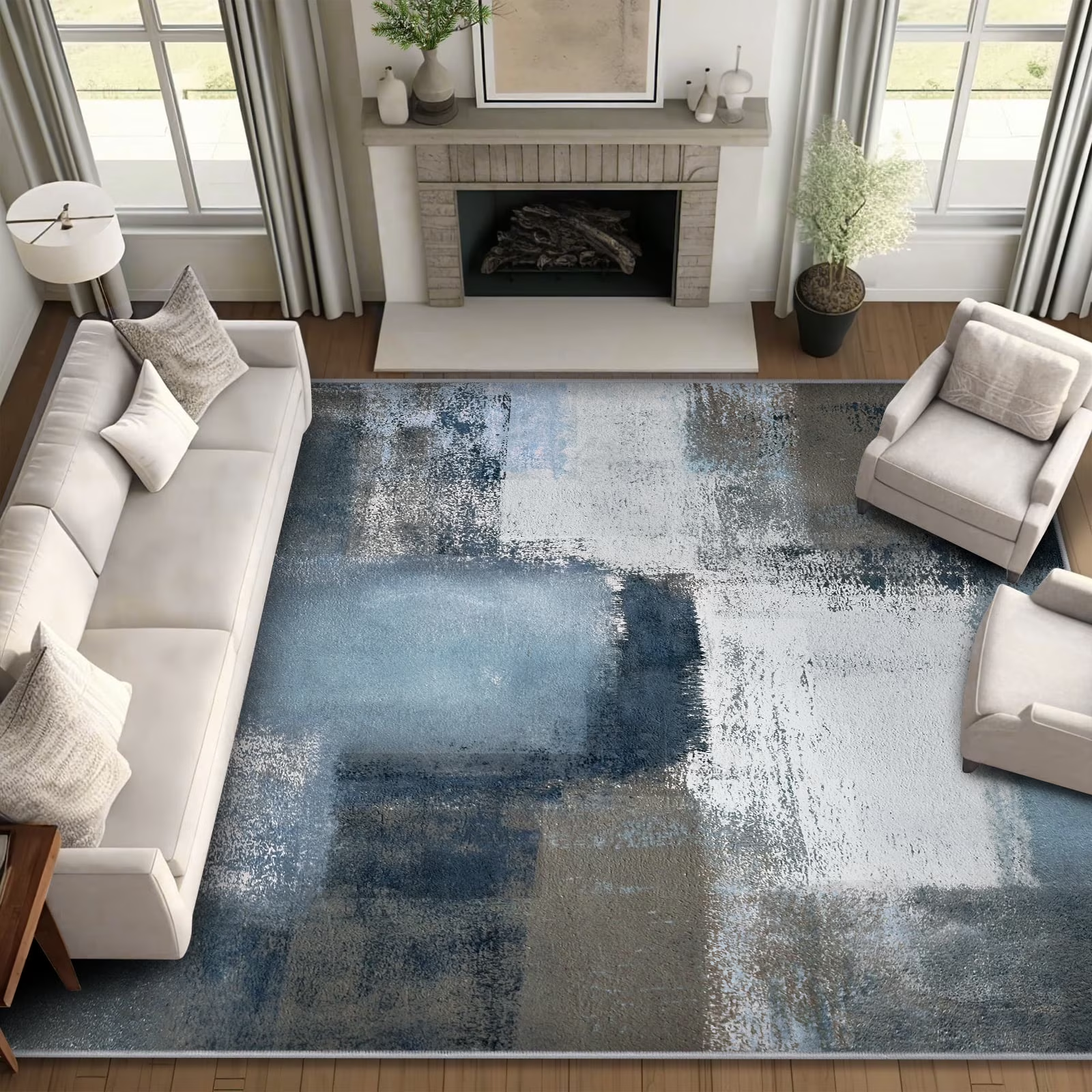 thumbnail video image 2 of Bleum Cade 5x7 ft Area Living Room Washable Rug,Large Soft Modern Non Slip Abstract Bedroom Rug,Contemporary Area Rugs for Bathroom,Blue, 2 of 12