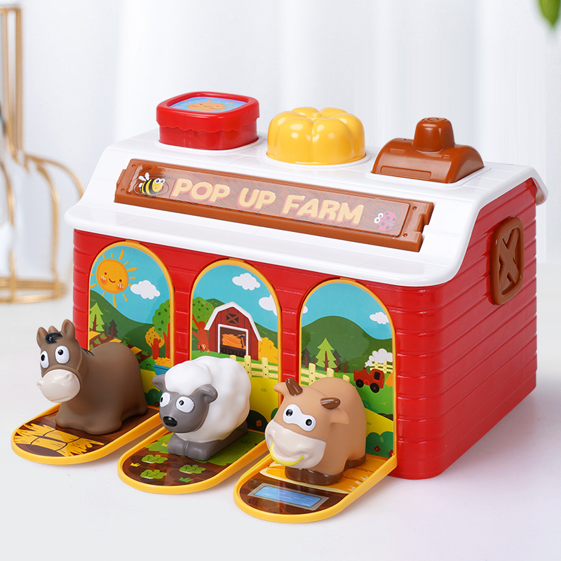 thumbnail video image 2 of Funtogether Pop Up Farm Animal Activity Toy for Toddlers & Babies, Musical Educational Shape Sorter with Lights for Fine Motor Skills, 2 of 8
